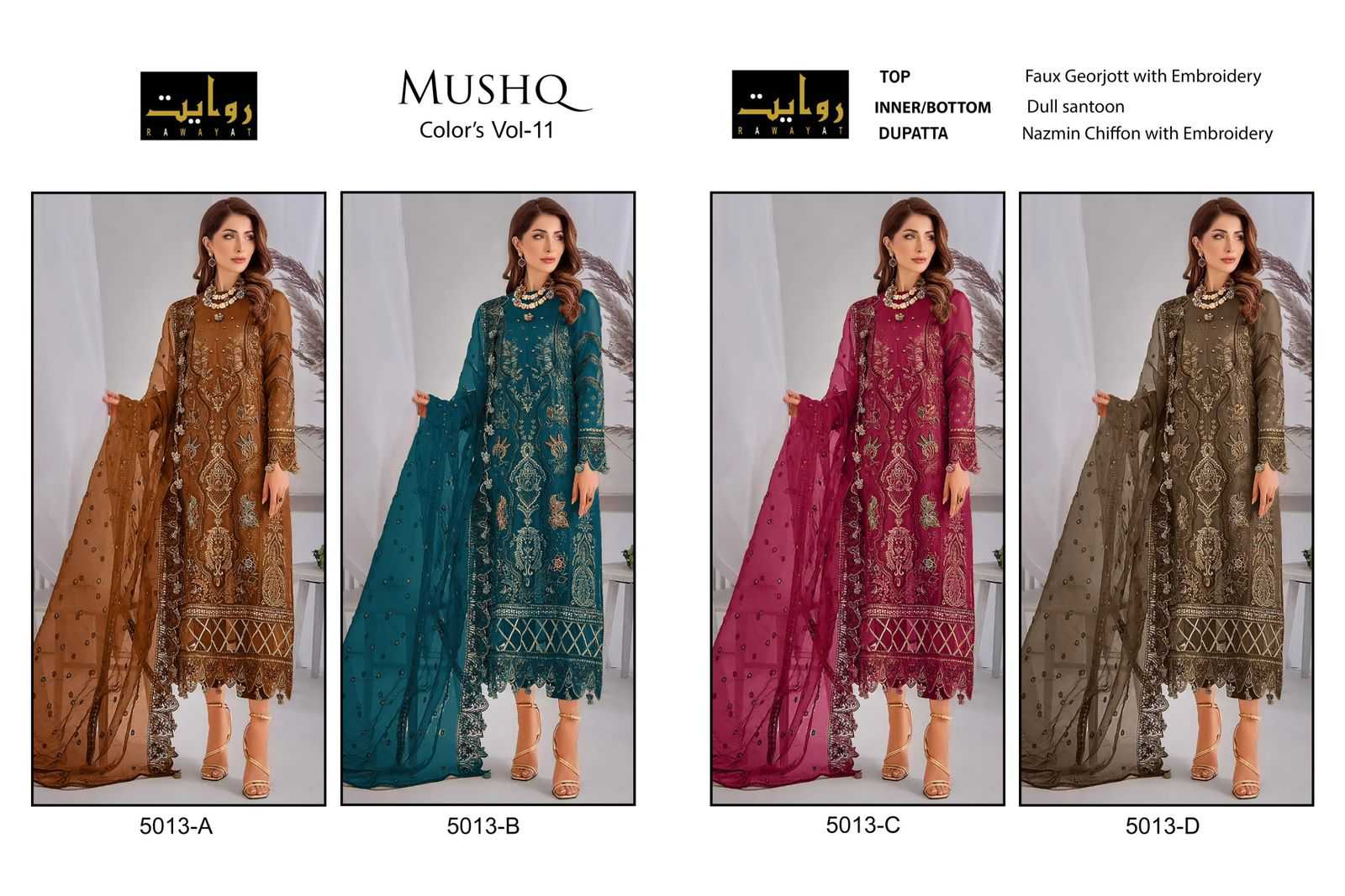 rawayat mushq colors vol 11 pakistani embroidery salwar kameez with naznin dupatta