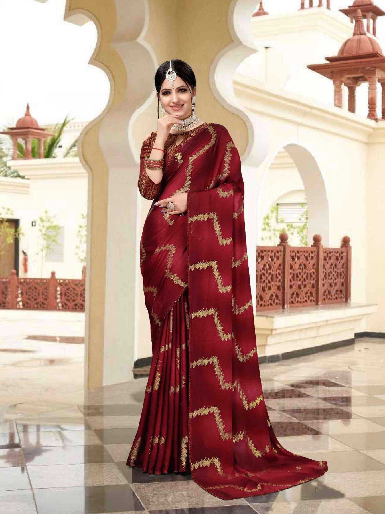 sanjana designer saheli fancy foil print swaroski border sarees catalog