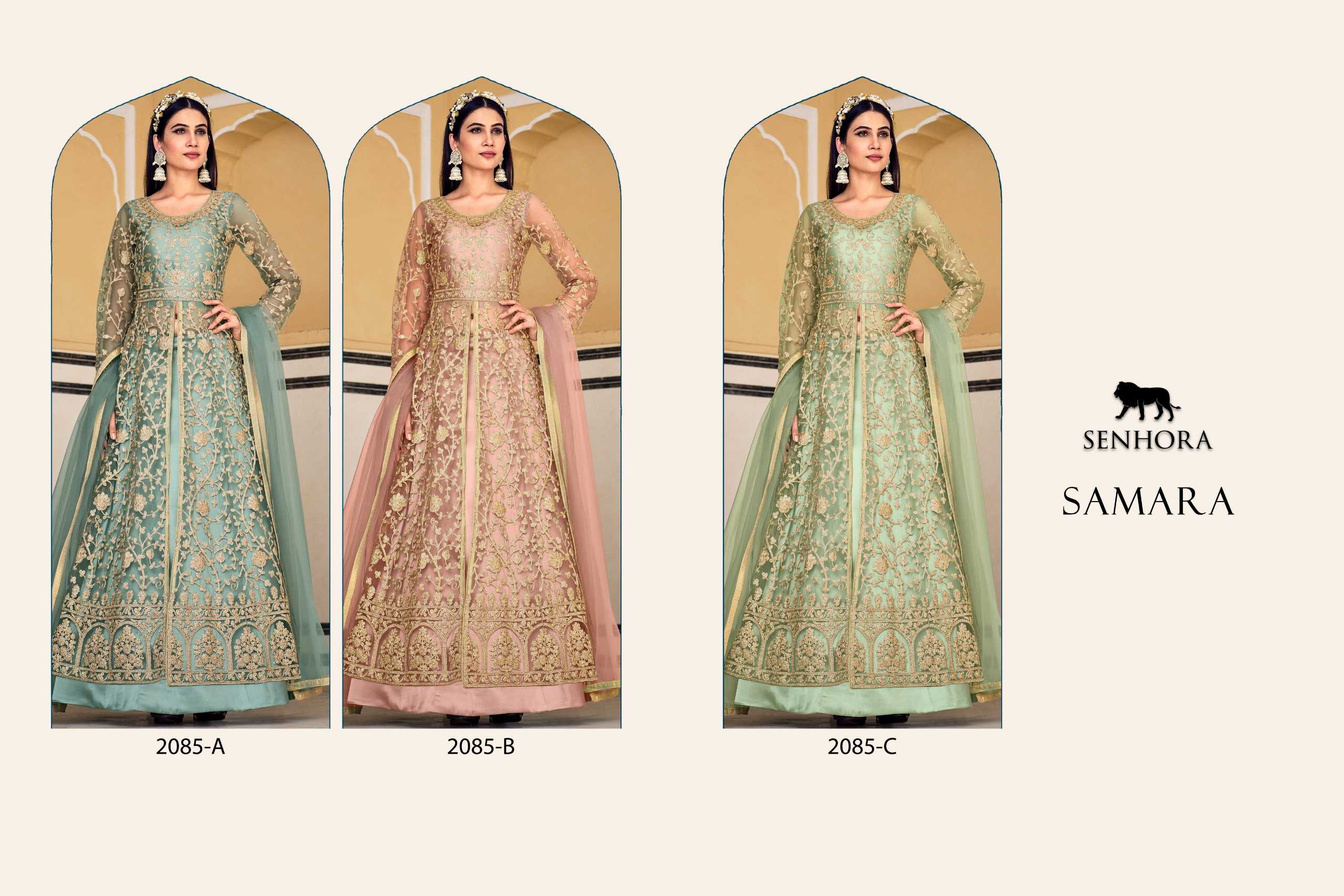 senhora samara 2085 color designer wedding wear unstitch long kurti skirt and dupatta supplier 