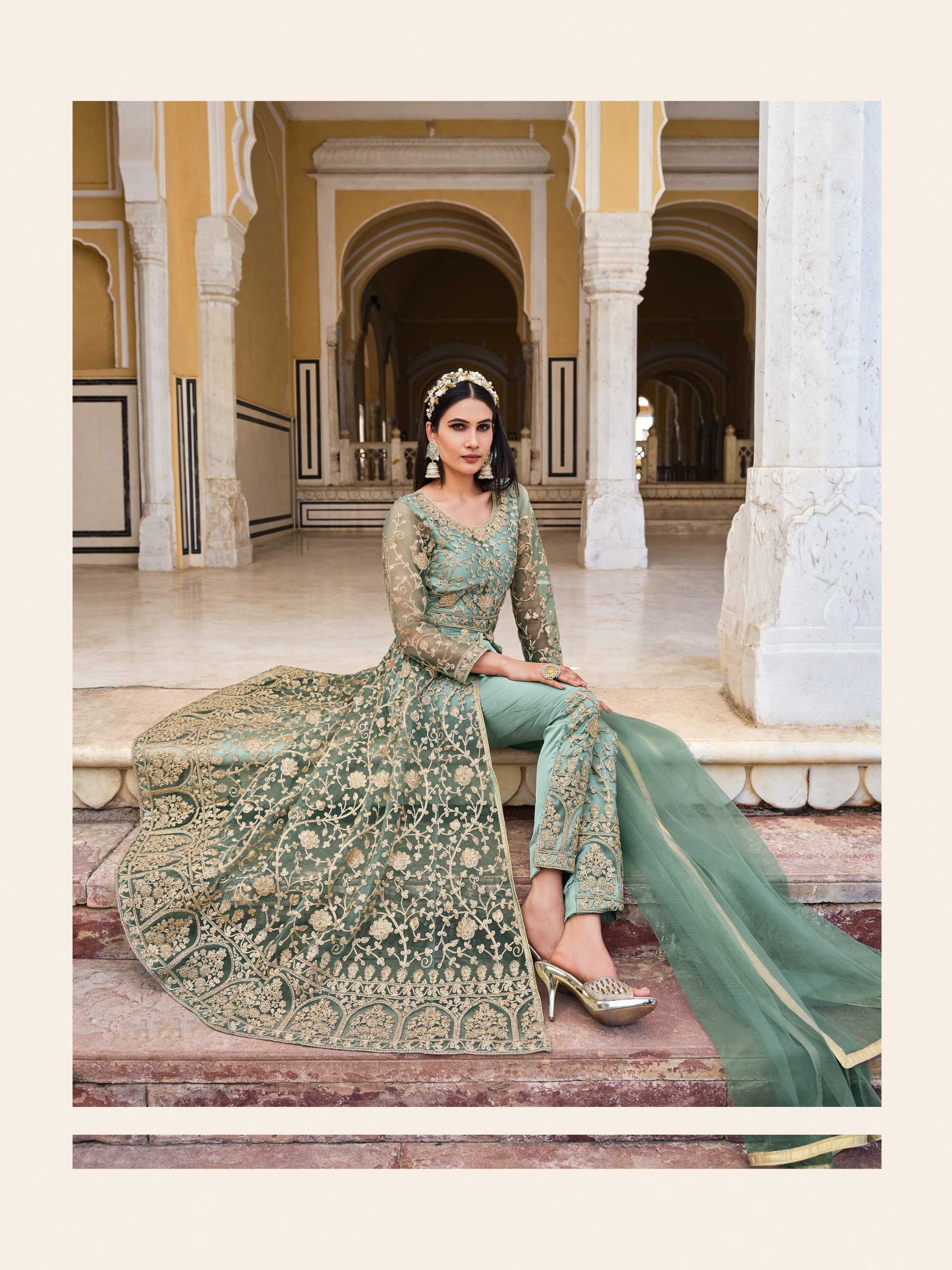 senhora samara 2085 color designer wedding wear unstitch long kurti skirt and dupatta supplier 