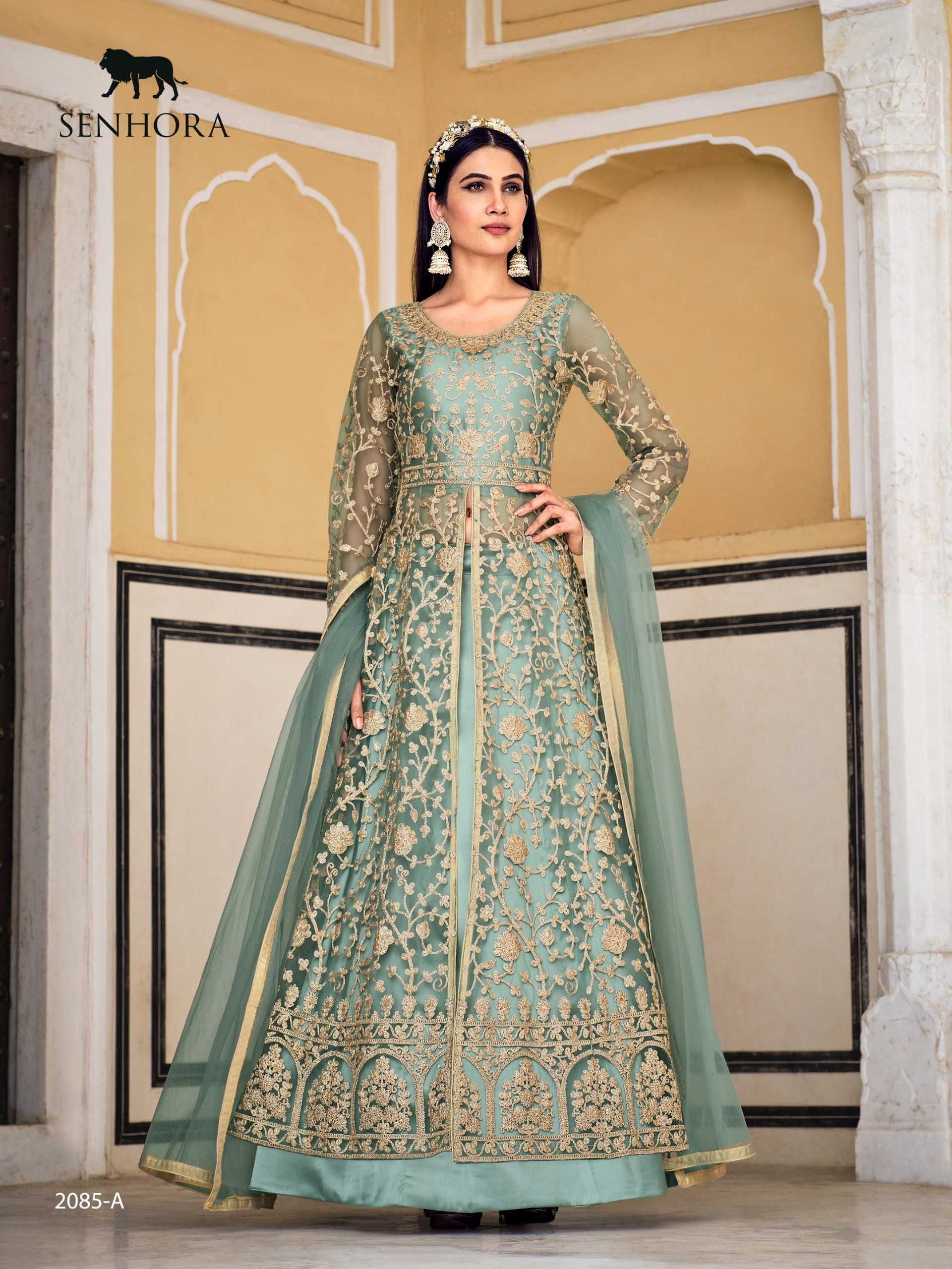 senhora samara 2085 color designer wedding wear unstitch long kurti skirt and dupatta supplier 