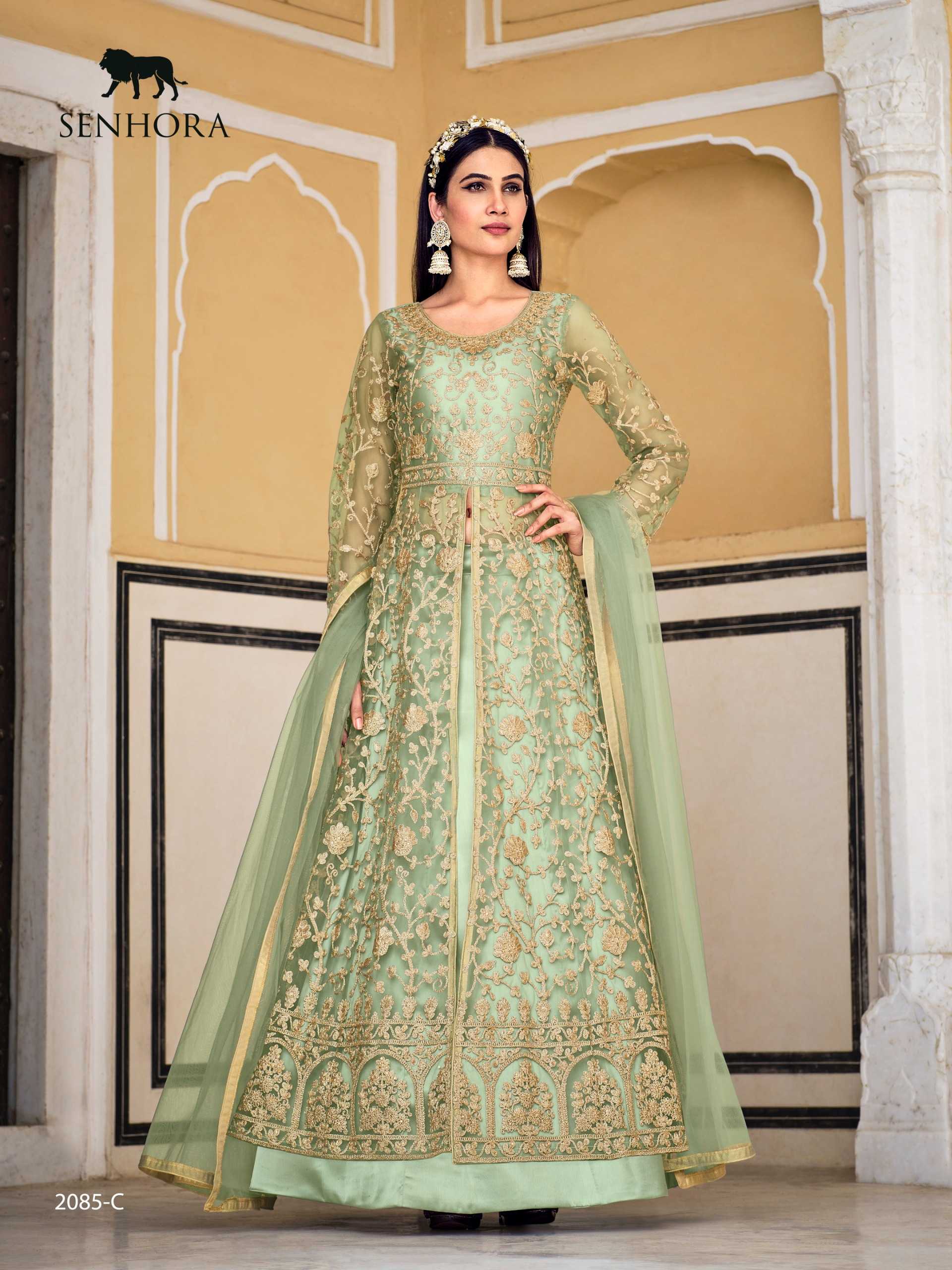 senhora samara 2085 color designer wedding wear unstitch long kurti skirt and dupatta supplier 