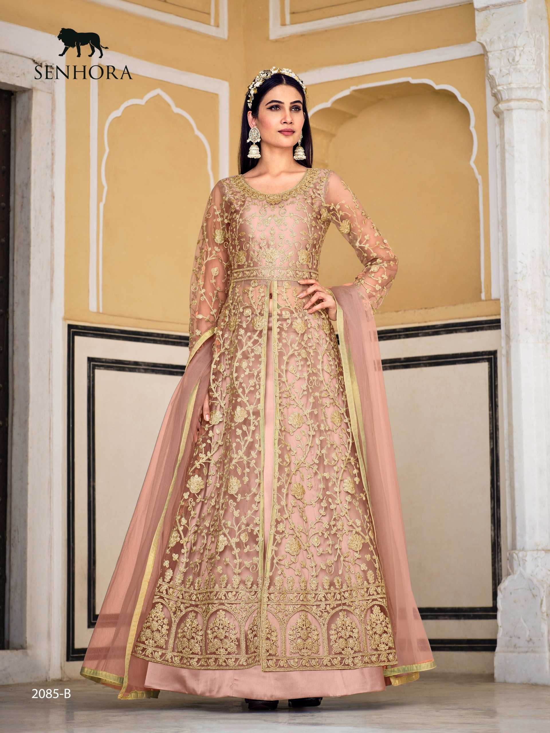 senhora samara 2085 color designer wedding wear unstitch long kurti skirt and dupatta supplier 