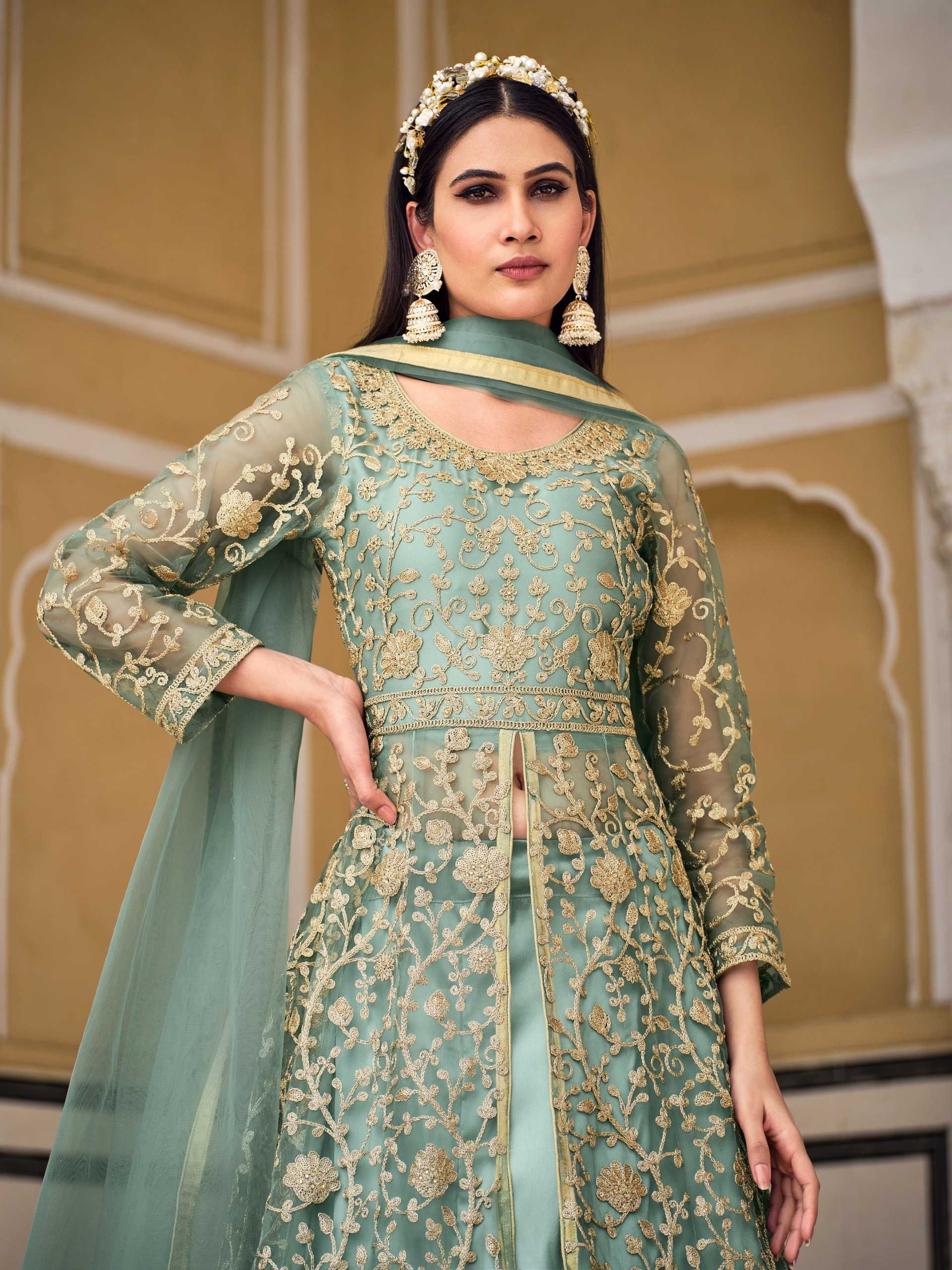 senhora samara 2085 color designer wedding wear unstitch long kurti skirt and dupatta supplier 
