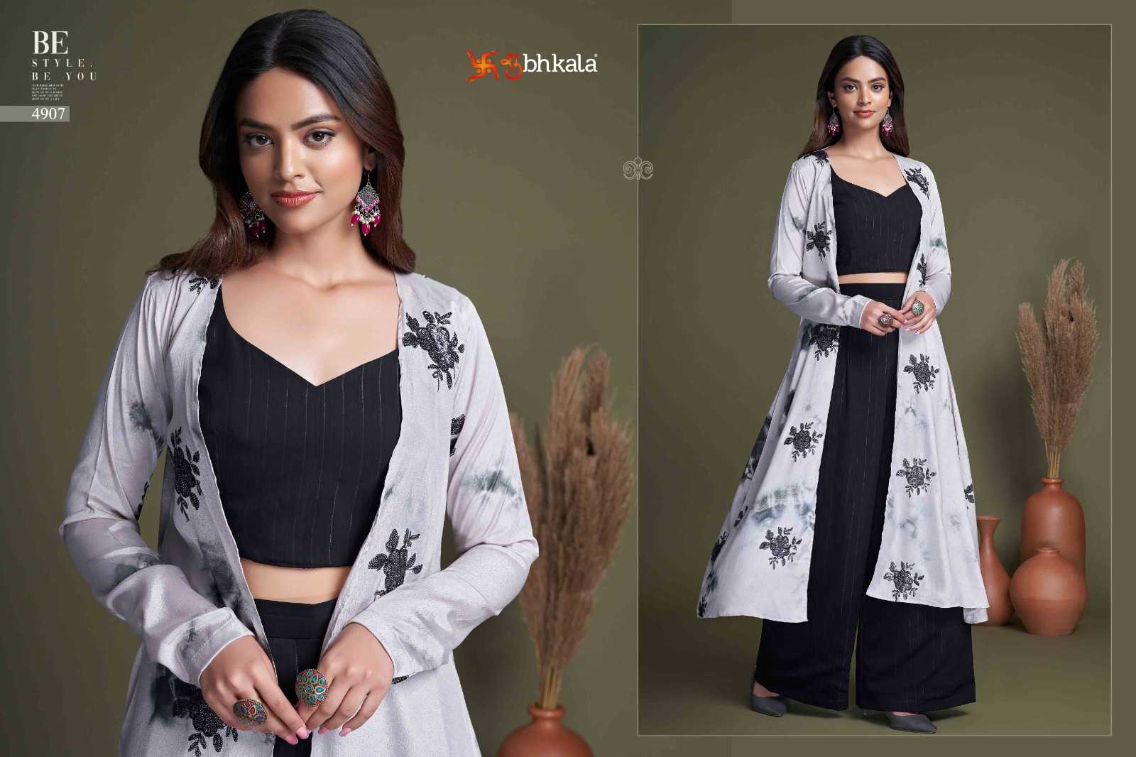 shubhkala flory vol 34 readymade western wear plazo crop top with shrug cord set