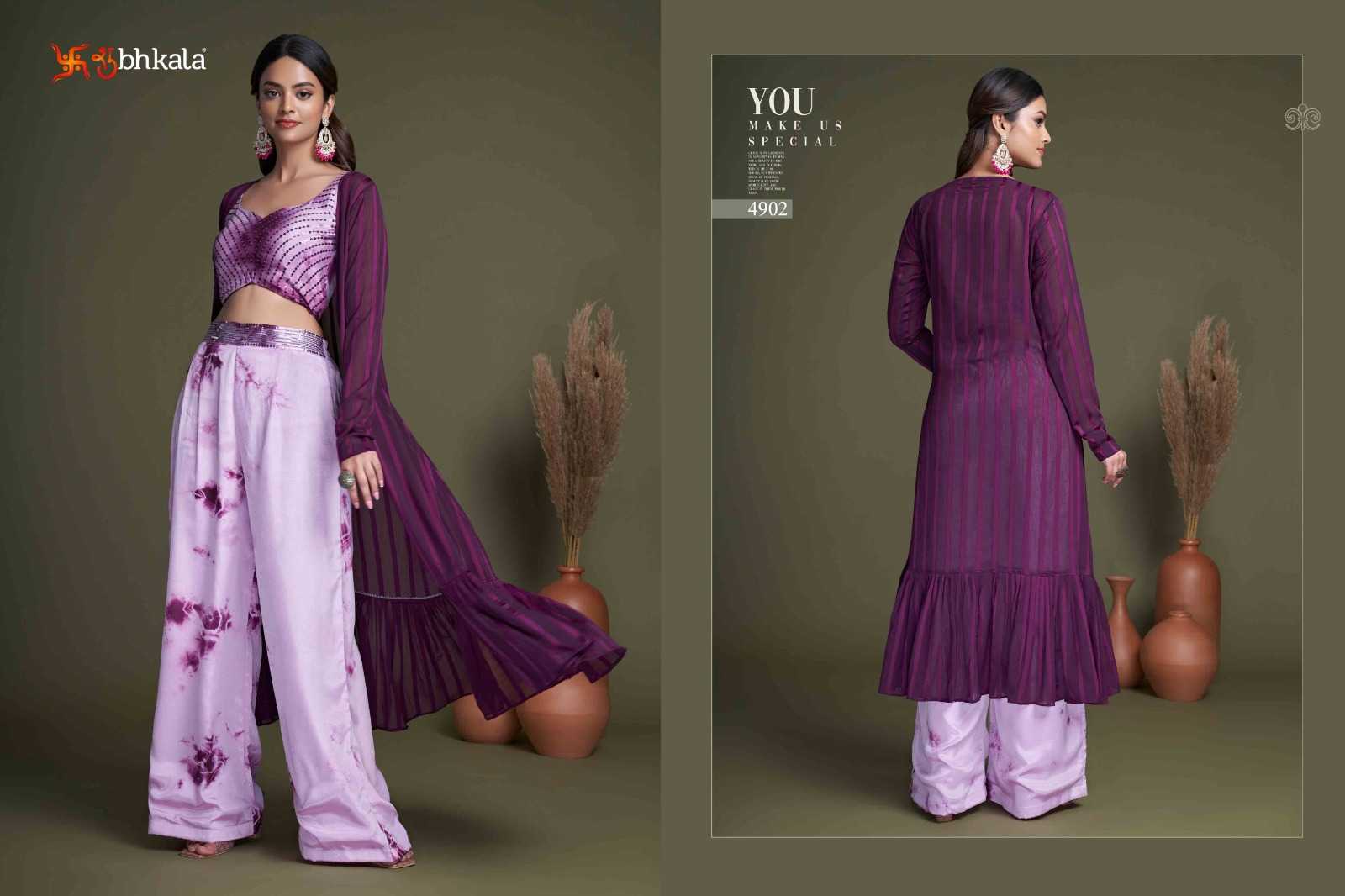 shubhkala flory vol 34 readymade western wear plazo crop top with shrug cord set