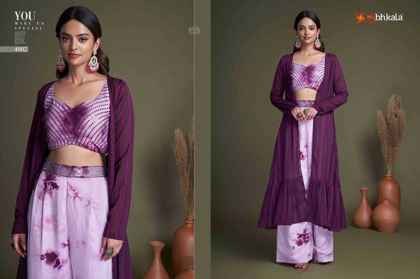 shubhkala flory vol 34 readymade western wear plazo crop top with shrug cord set