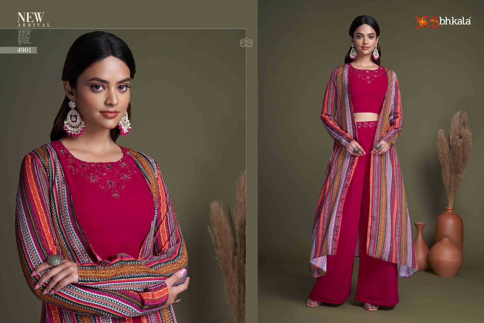 shubhkala flory vol 34 readymade western wear plazo crop top with shrug cord set