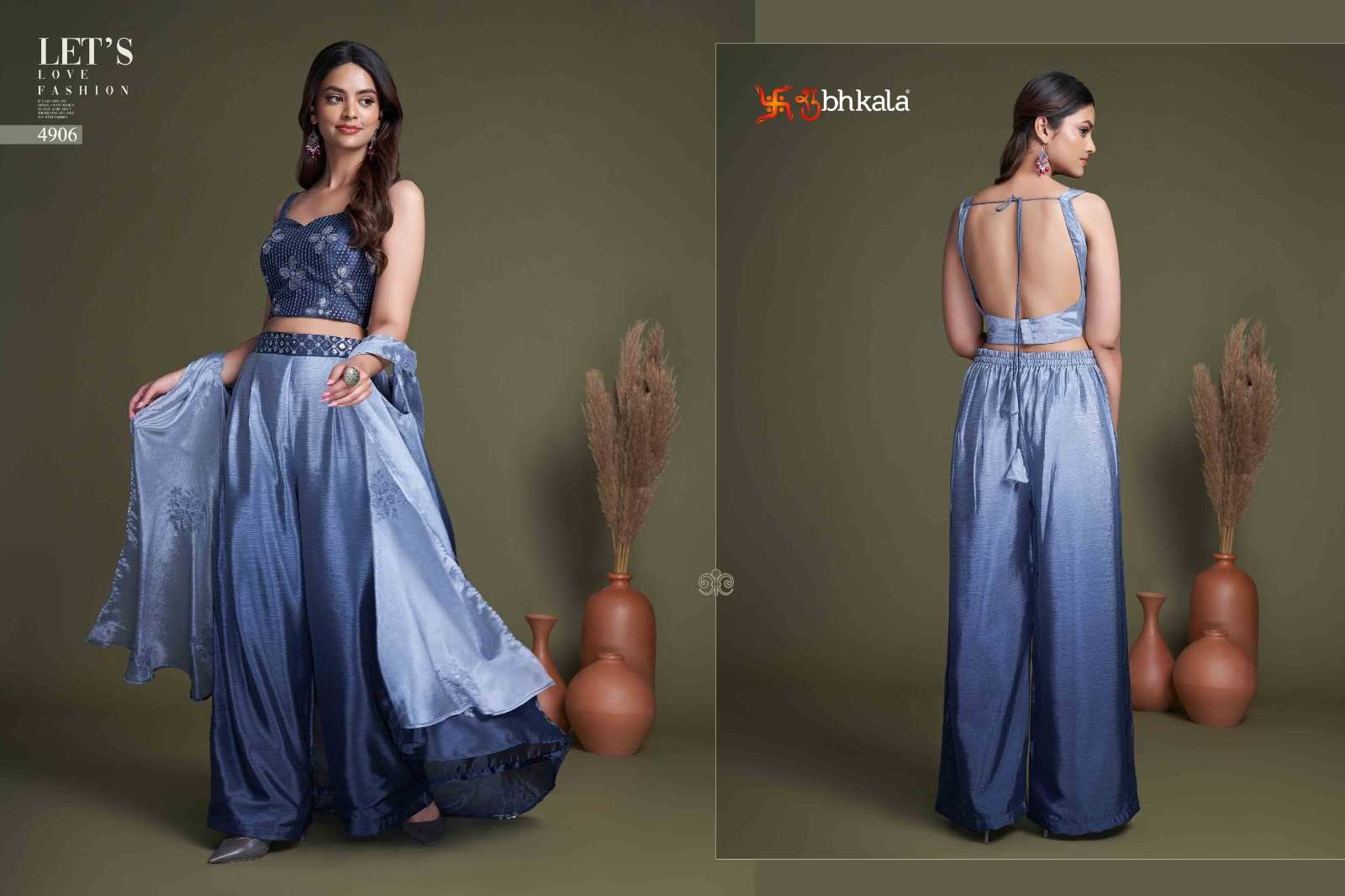 shubhkala flory vol 34 readymade western wear plazo crop top with shrug cord set