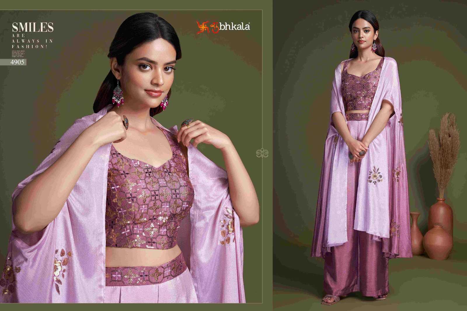 shubhkala flory vol 34 readymade western wear plazo crop top with shrug cord set