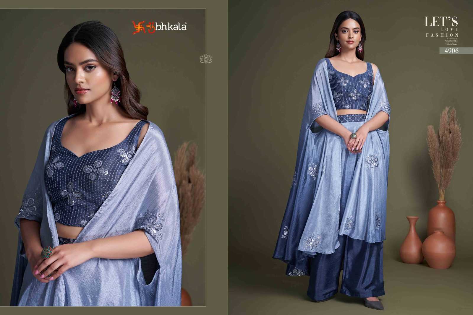 shubhkala flory vol 34 readymade western wear plazo crop top with shrug cord set