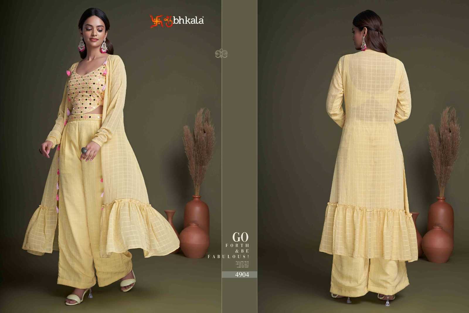 shubhkala flory vol 34 readymade western wear plazo crop top with shrug cord set