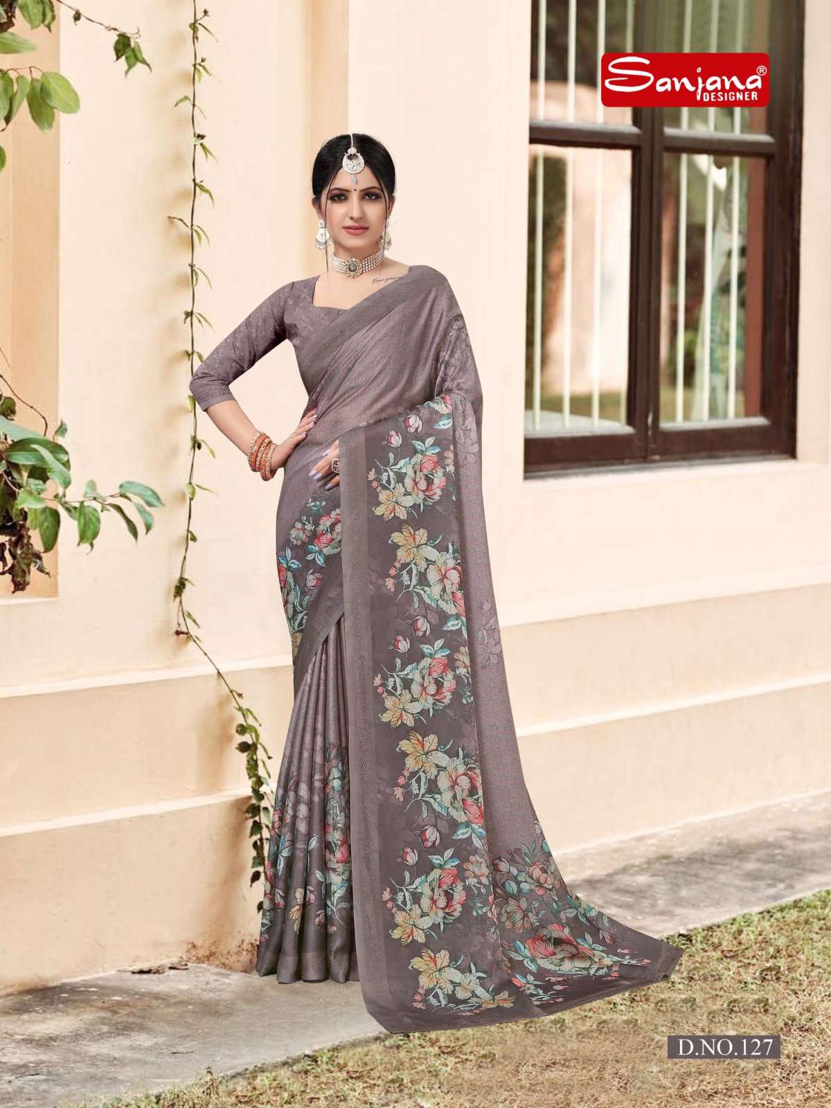 violet vol 5 by sanjana designer satin georgette swarovski fancy border sarees catalog