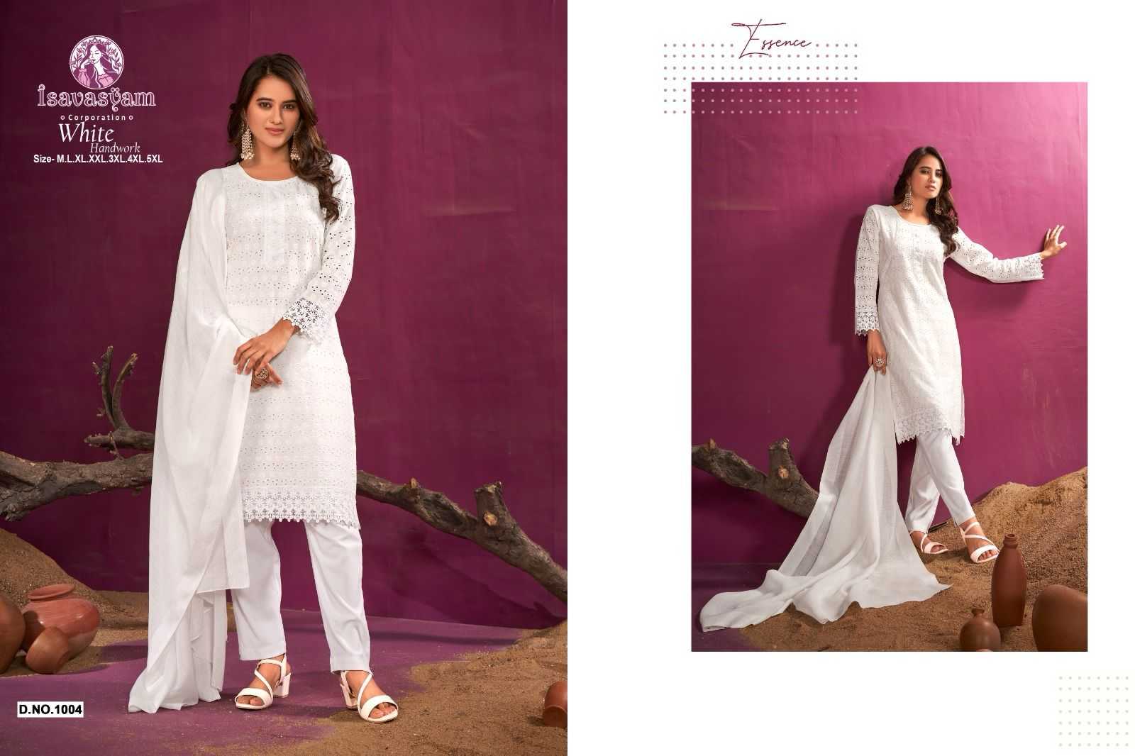isavasyam white handwork fullstitch cotton chikan work fancy suit in plus size