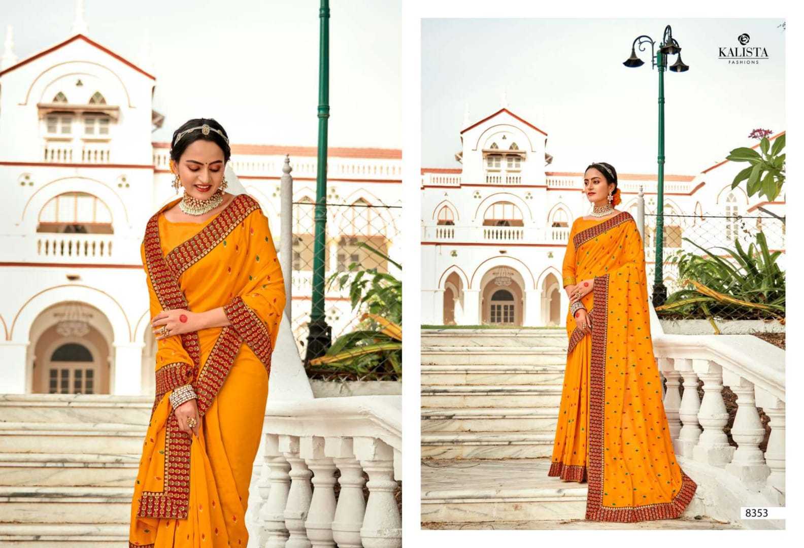 kalista fashion bell bottom fancy vichitra sarees with work blouse