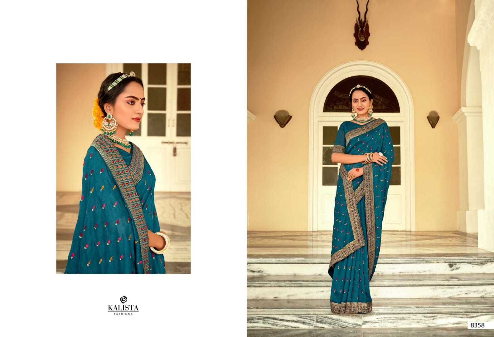 kalista fashion bell bottom fancy vichitra sarees with work blouse