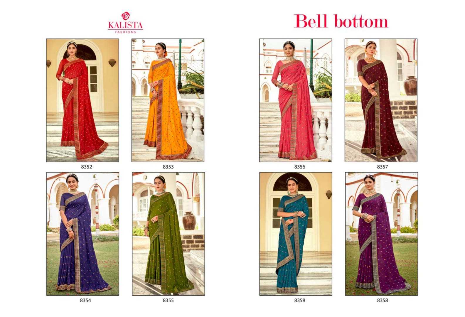 kalista fashion bell bottom fancy vichitra sarees with work blouse