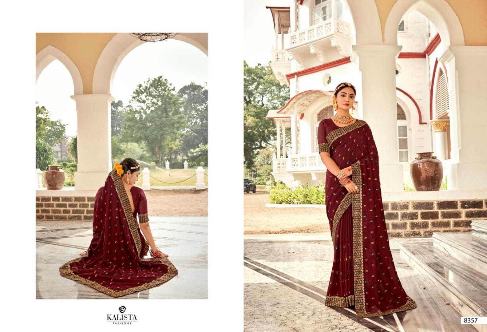 kalista fashion bell bottom fancy vichitra sarees with work blouse