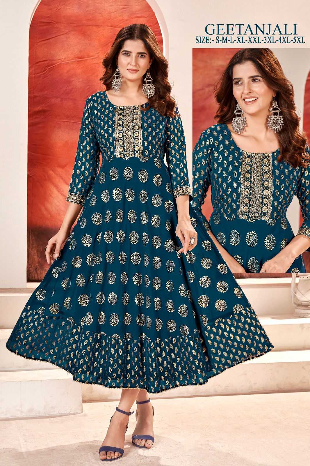 pr geetanjali stitched sequence embroidery work long kurti in plus size