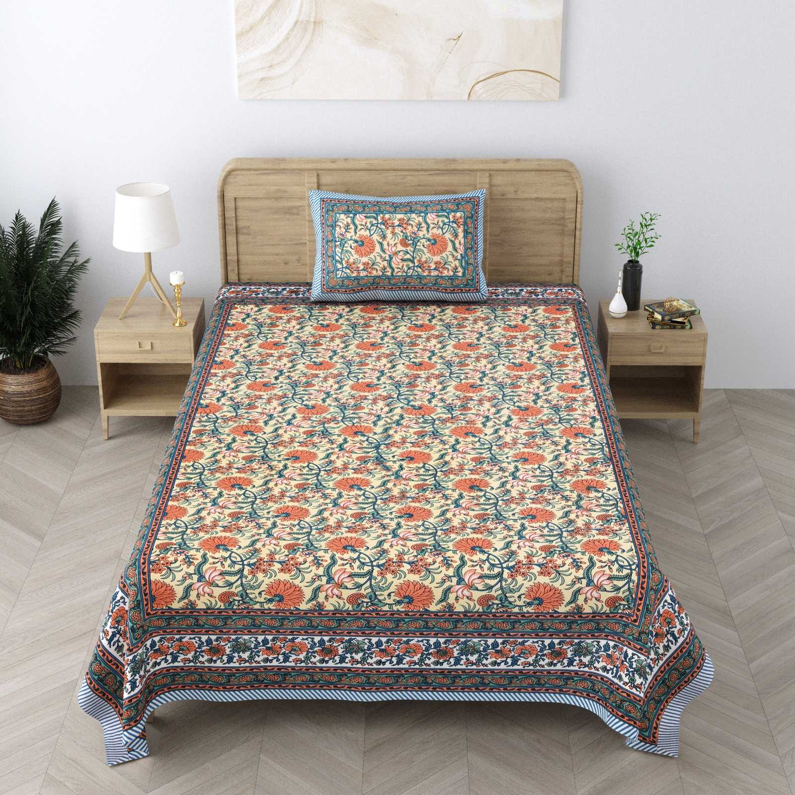 pr heritage jaipuri part 2 cotton two single bedsheet with two pillow cover