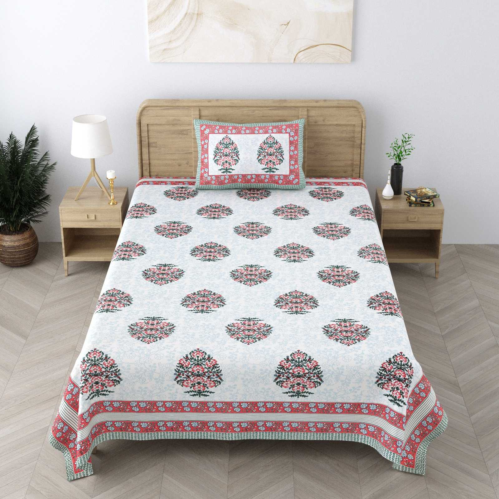 pr heritage jaipuri part 2 cotton two single bedsheet with two pillow cover
