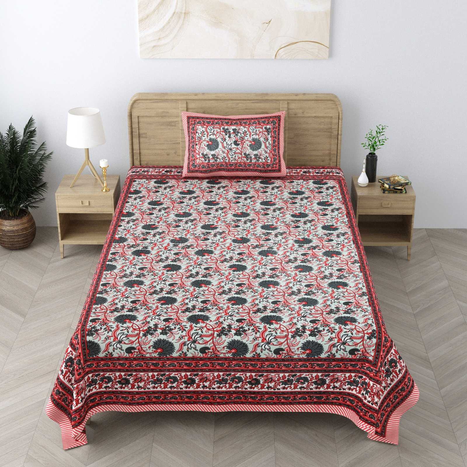 pr heritage jaipuri part 2 cotton two single bedsheet with two pillow cover