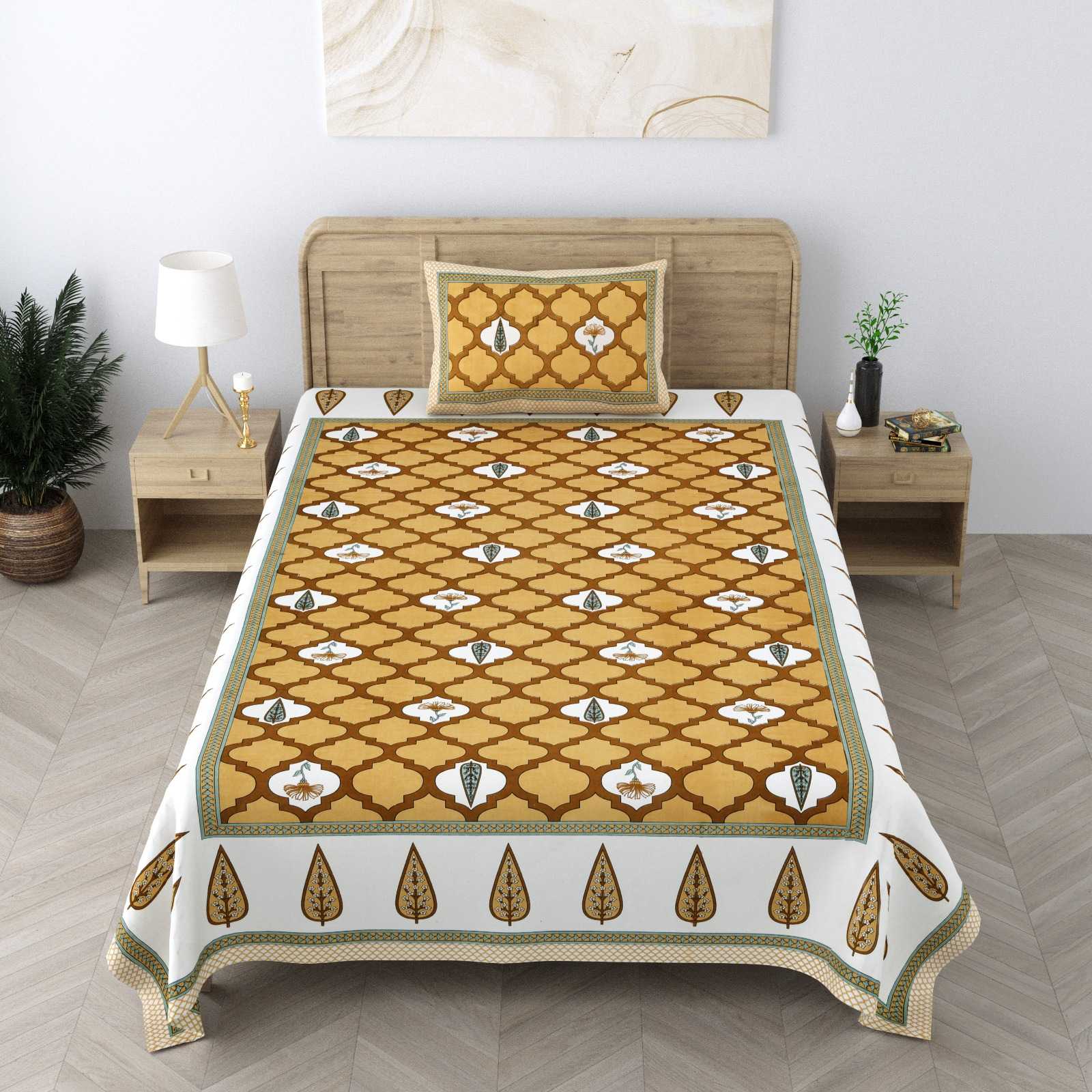 pr heritage jaipuri part 2 cotton two single bedsheet with two pillow cover