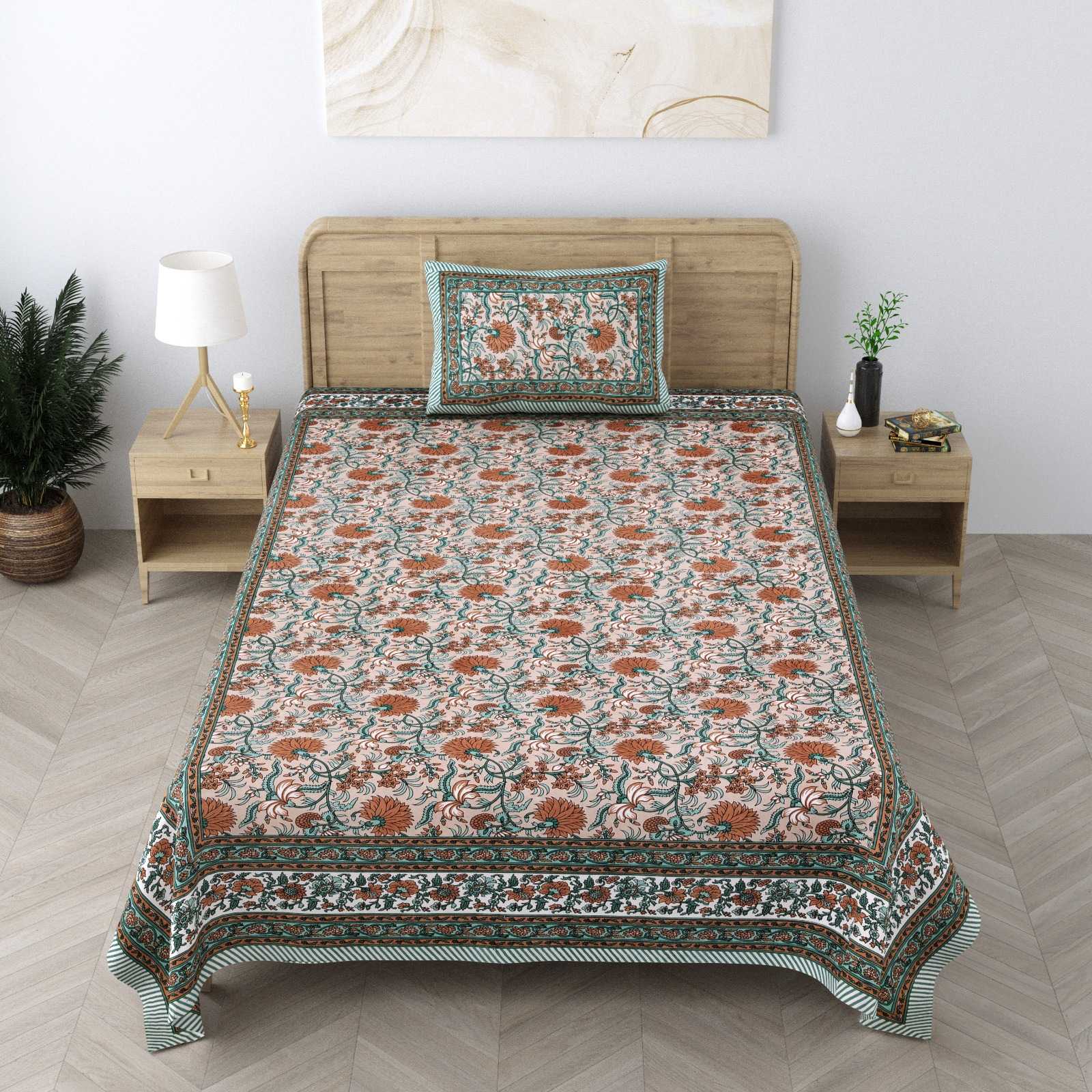 pr heritage jaipuri part 2 cotton two single bedsheet with two pillow cover