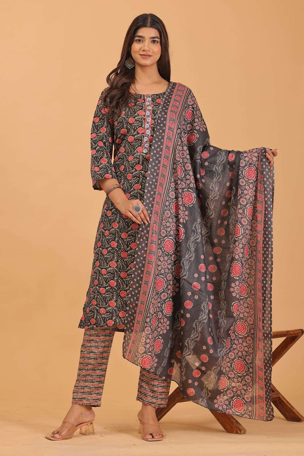 pr heritage slub handwork 3pcs fancy readymade combo set in big sizes