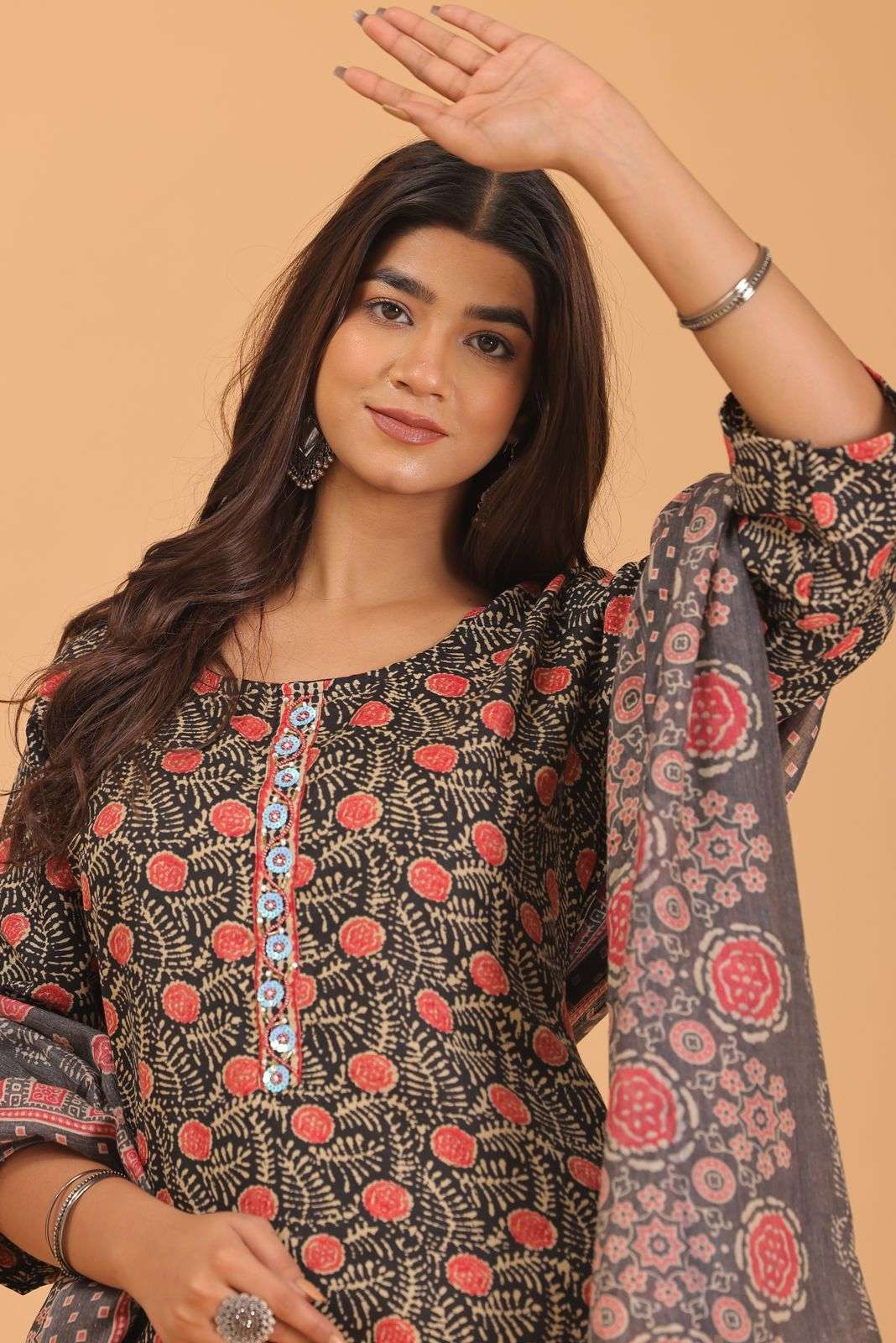 pr heritage slub handwork 3pcs fancy readymade combo set in big sizes