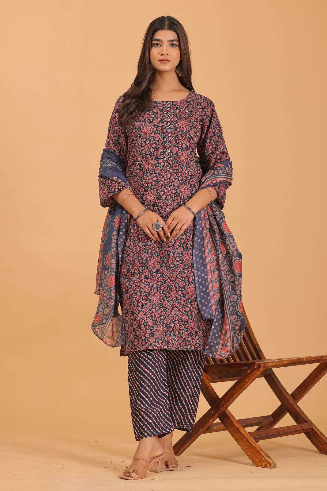 pr heritage slub handwork 3pcs fancy readymade combo set in big sizes