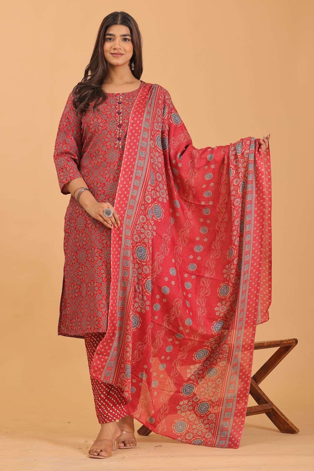 pr heritage slub handwork 3pcs fancy readymade combo set in big sizes