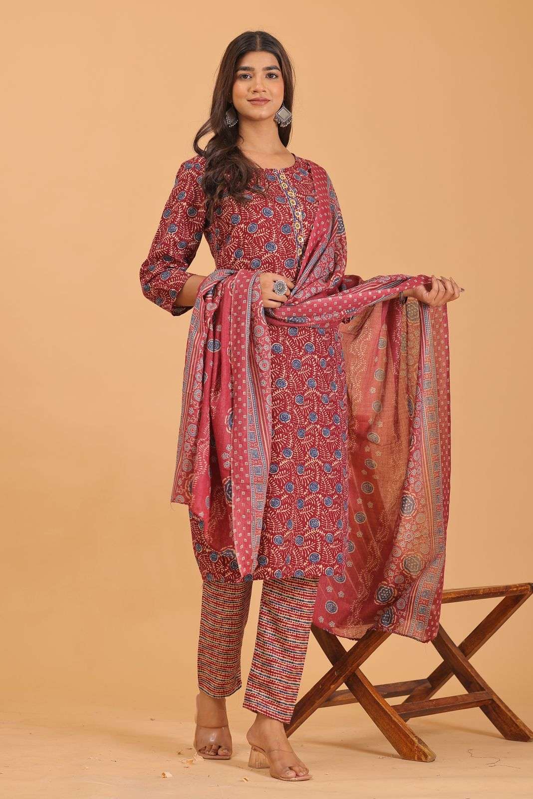 pr heritage slub handwork 3pcs fancy readymade combo set in big sizes