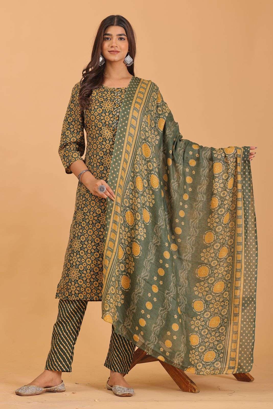 pr heritage slub handwork 3pcs fancy readymade combo set in big sizes