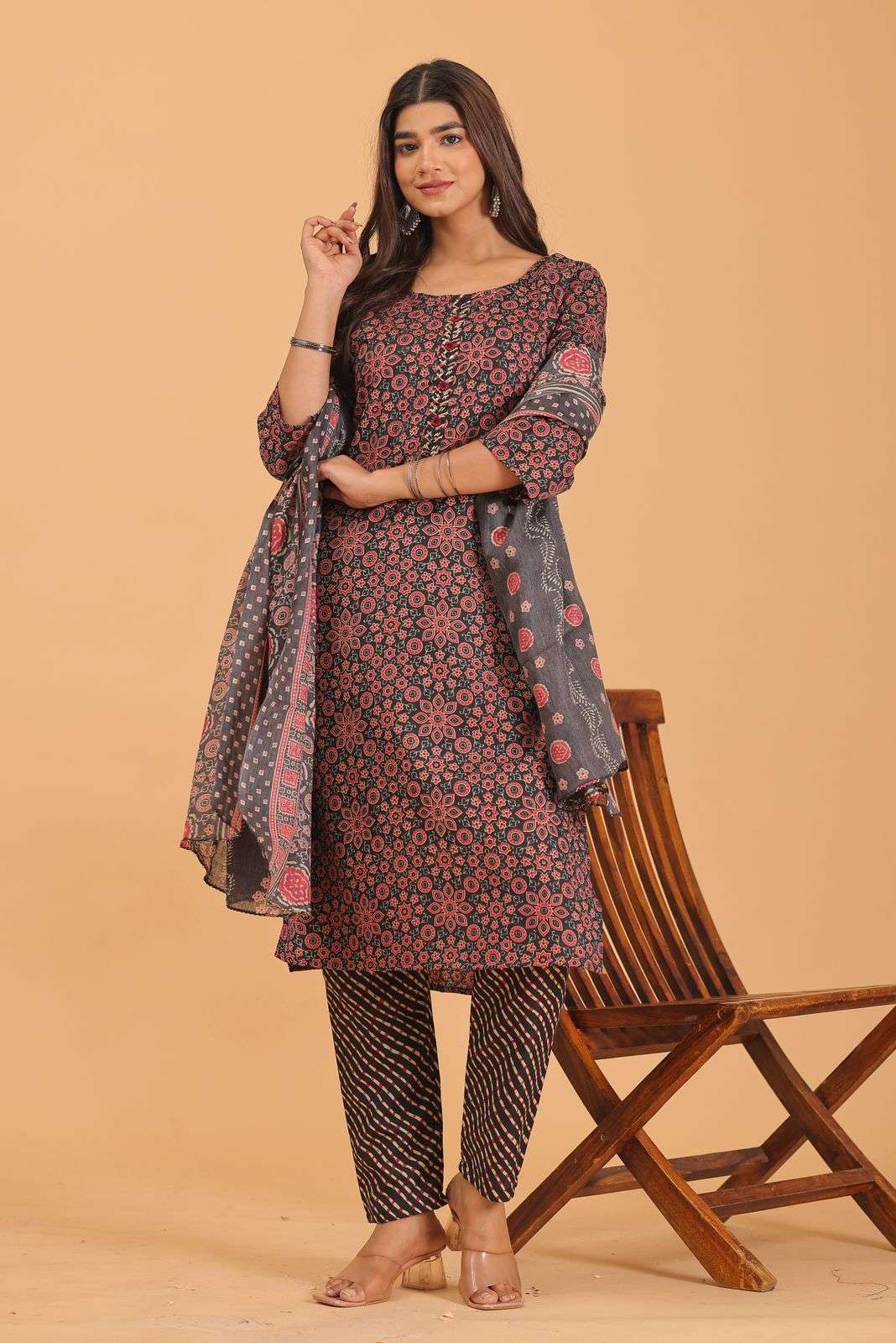 pr heritage slub handwork 3pcs fancy readymade combo set in big sizes