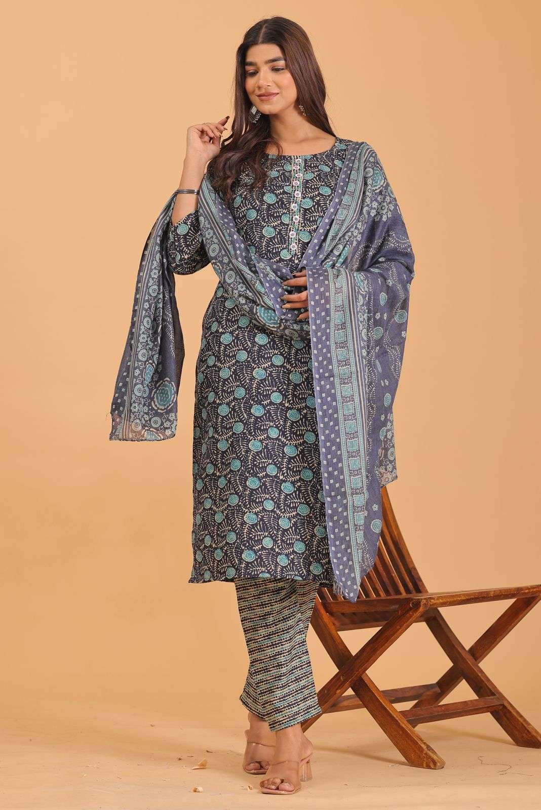 pr heritage slub handwork 3pcs fancy readymade combo set in big sizes