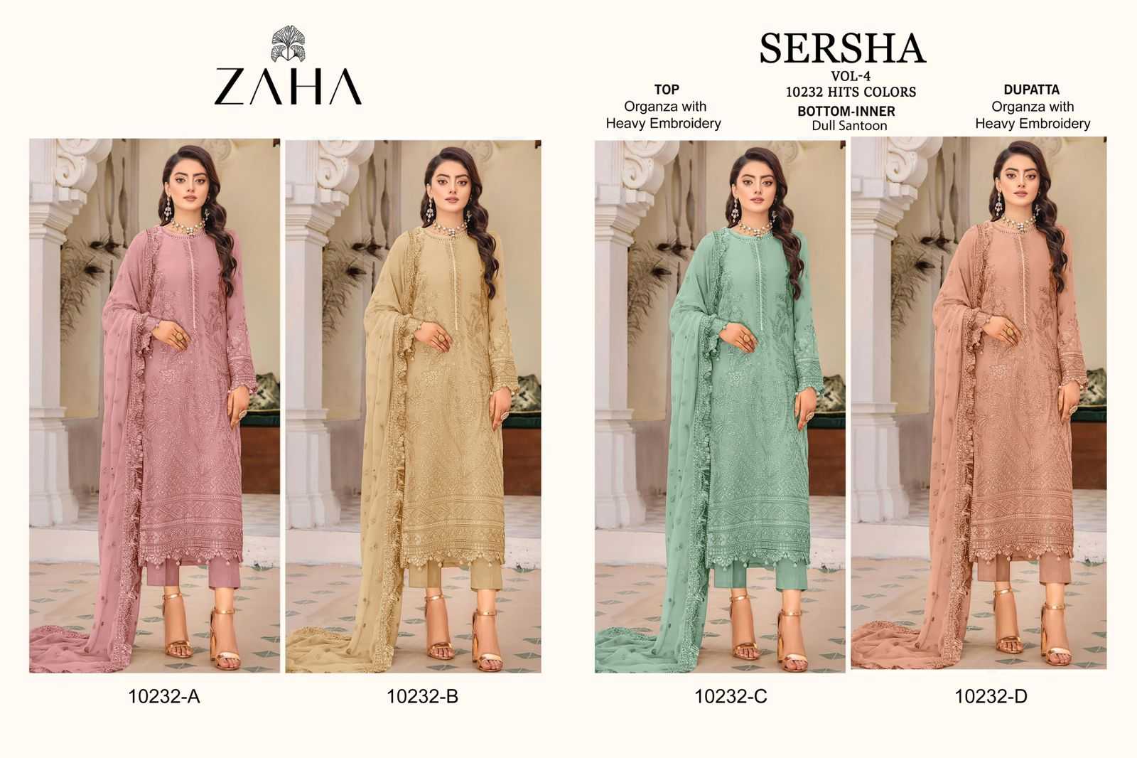 zaha sersha vol 4 10232 abcd hit colors pakistani designer dress material