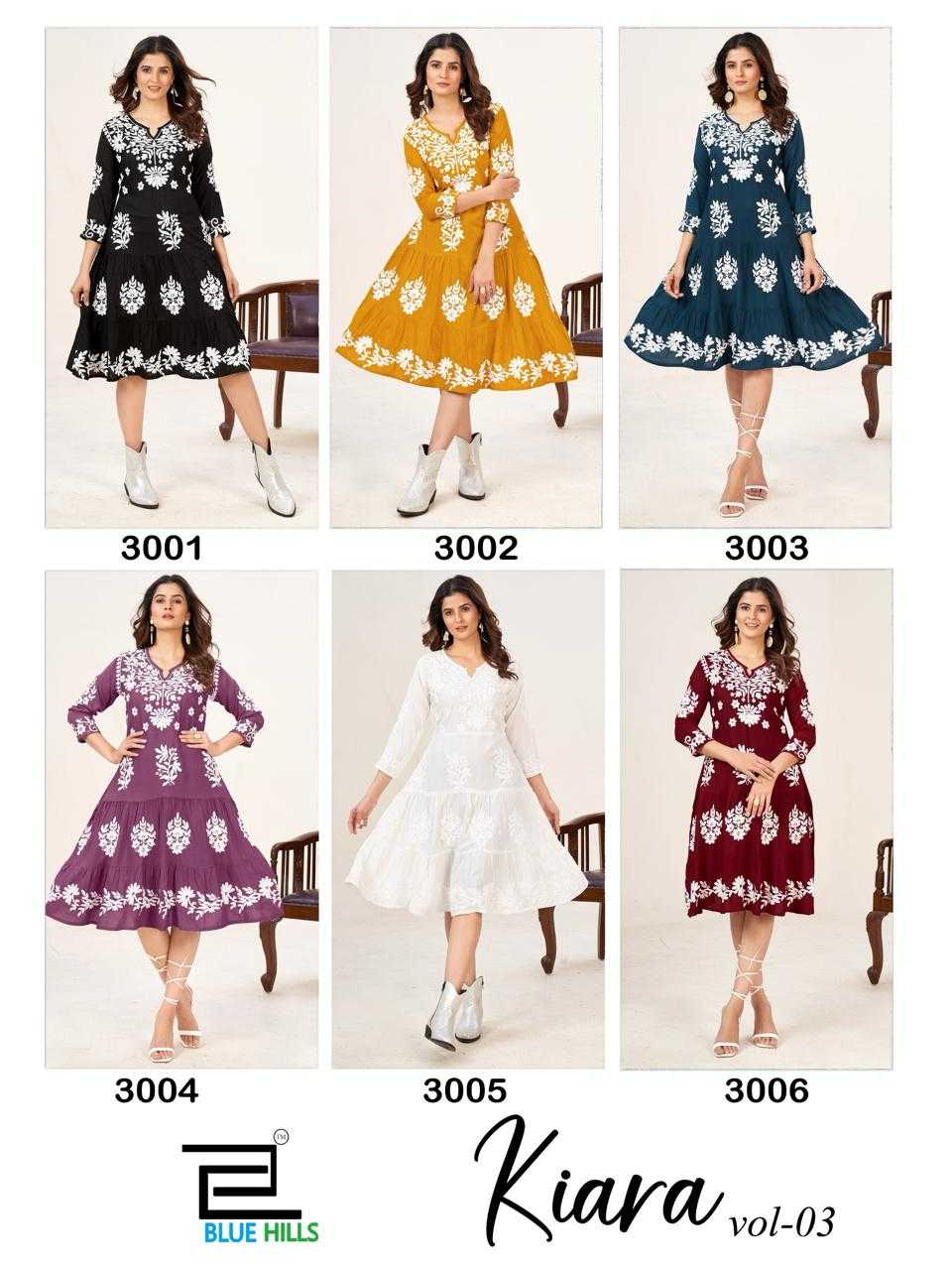 blue hills kiara vol 3 readymade fancy lucknowi work kurti catalog