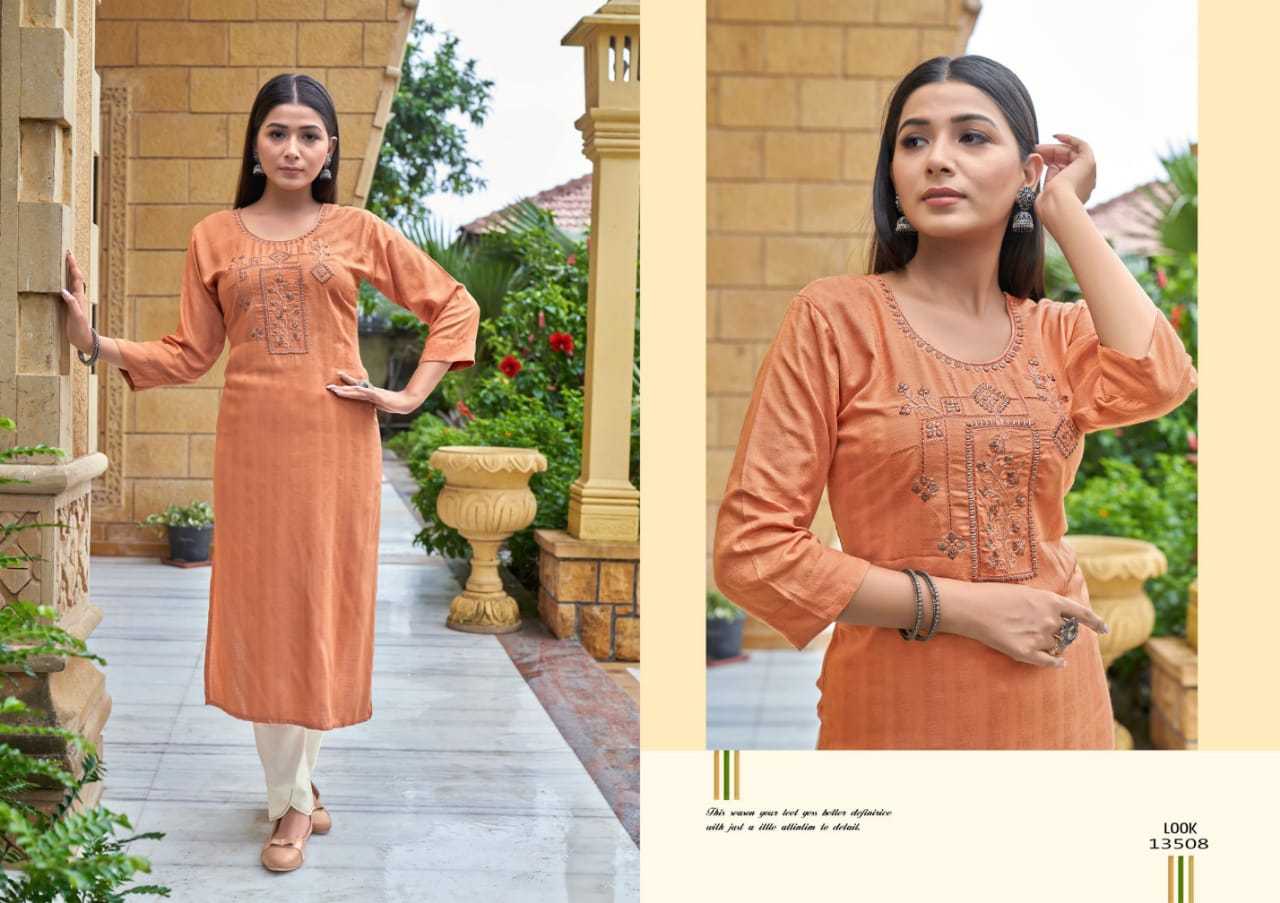 kalaroop kajree intex stitched embroidery work kurti catalog