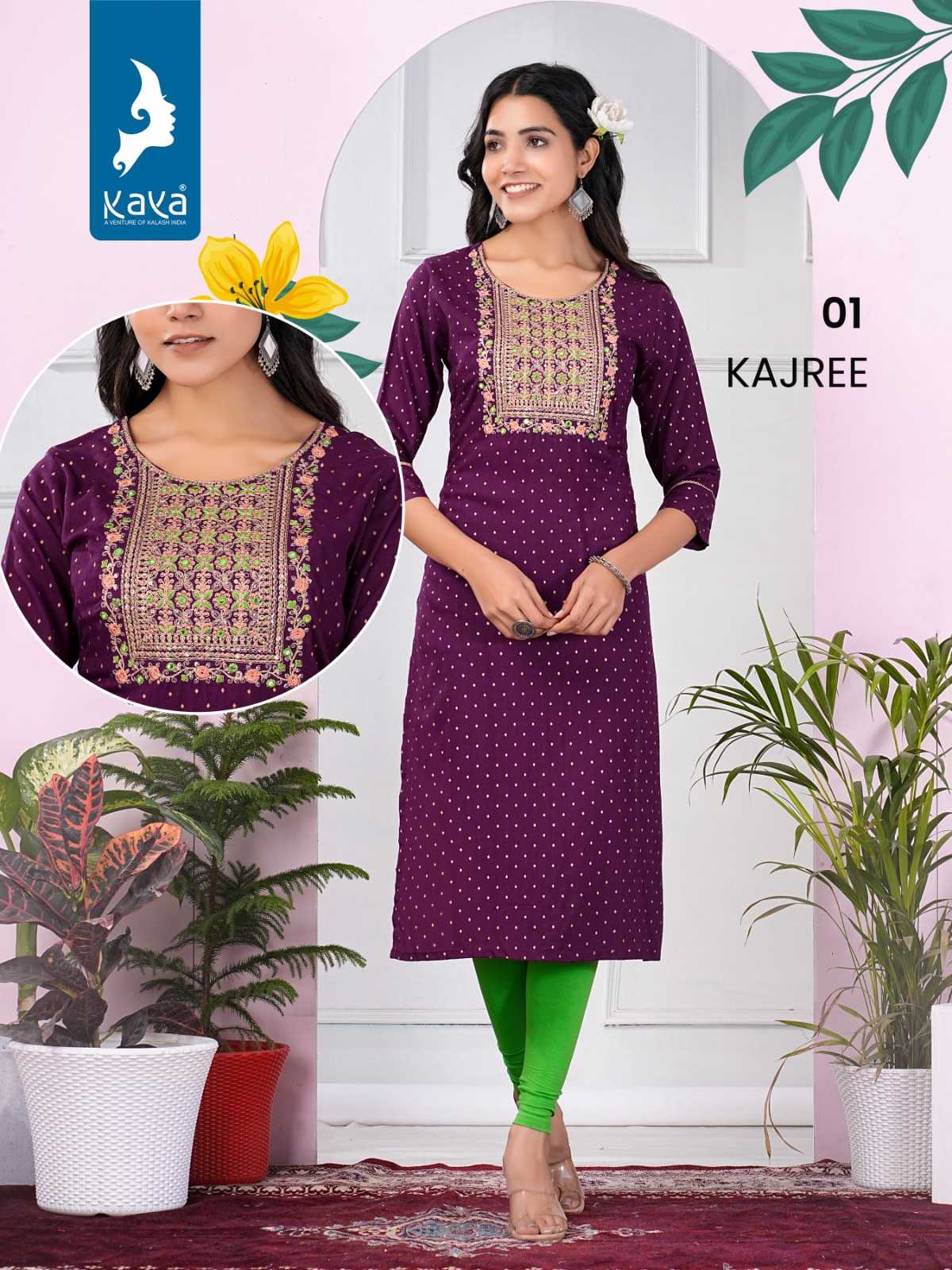 kaya kajree fancy work straight readymade kurti in plus size