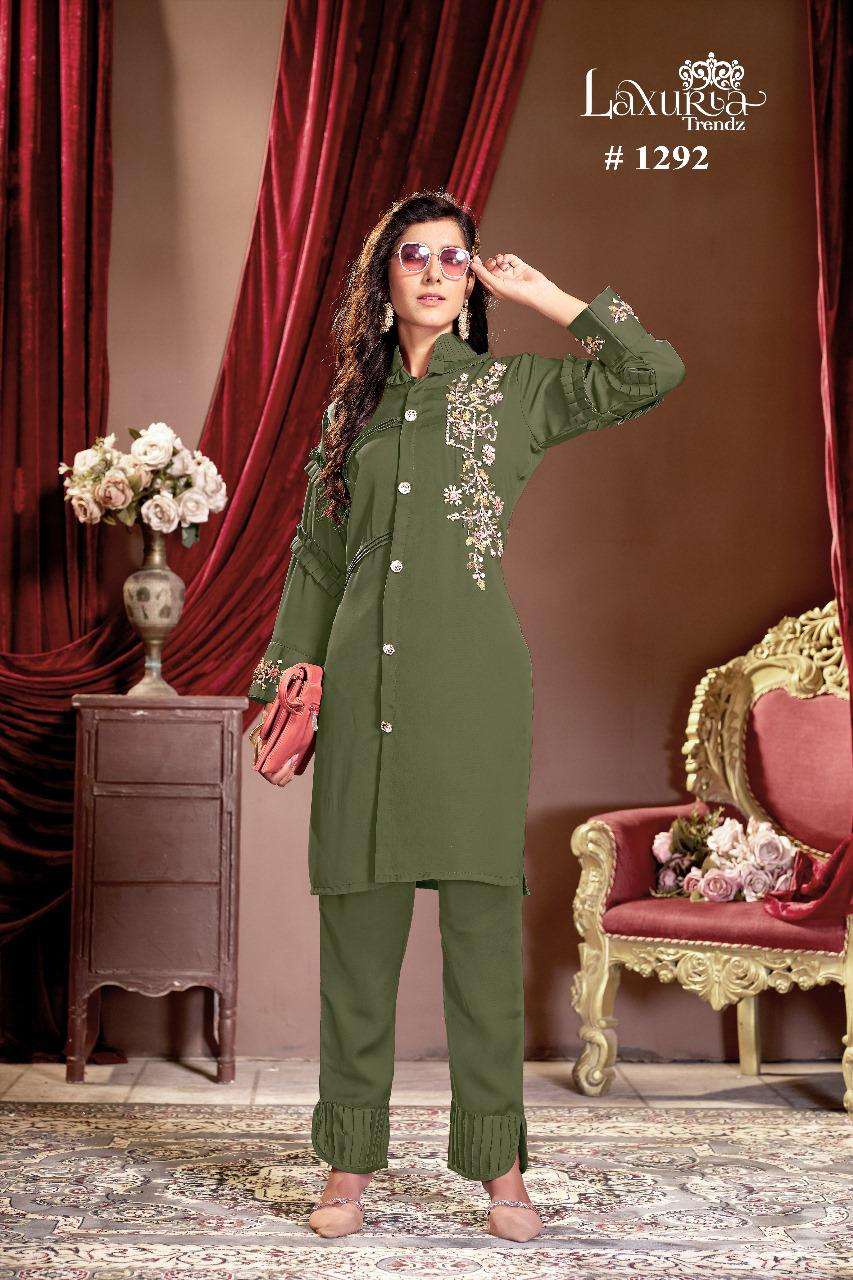 laxuria 1292 designer fancy cord set goregous handwork fullstitch pakistani kurti with pant
