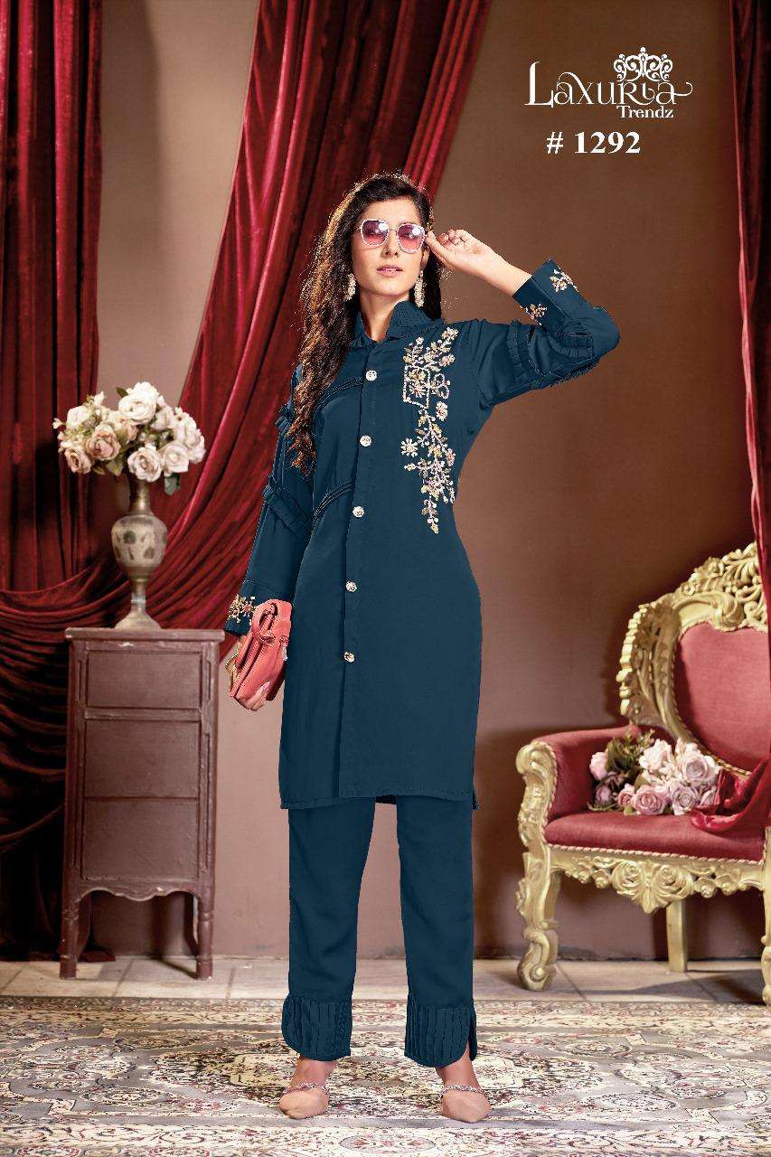 laxuria 1292 designer fancy cord set goregous handwork fullstitch pakistani kurti with pant