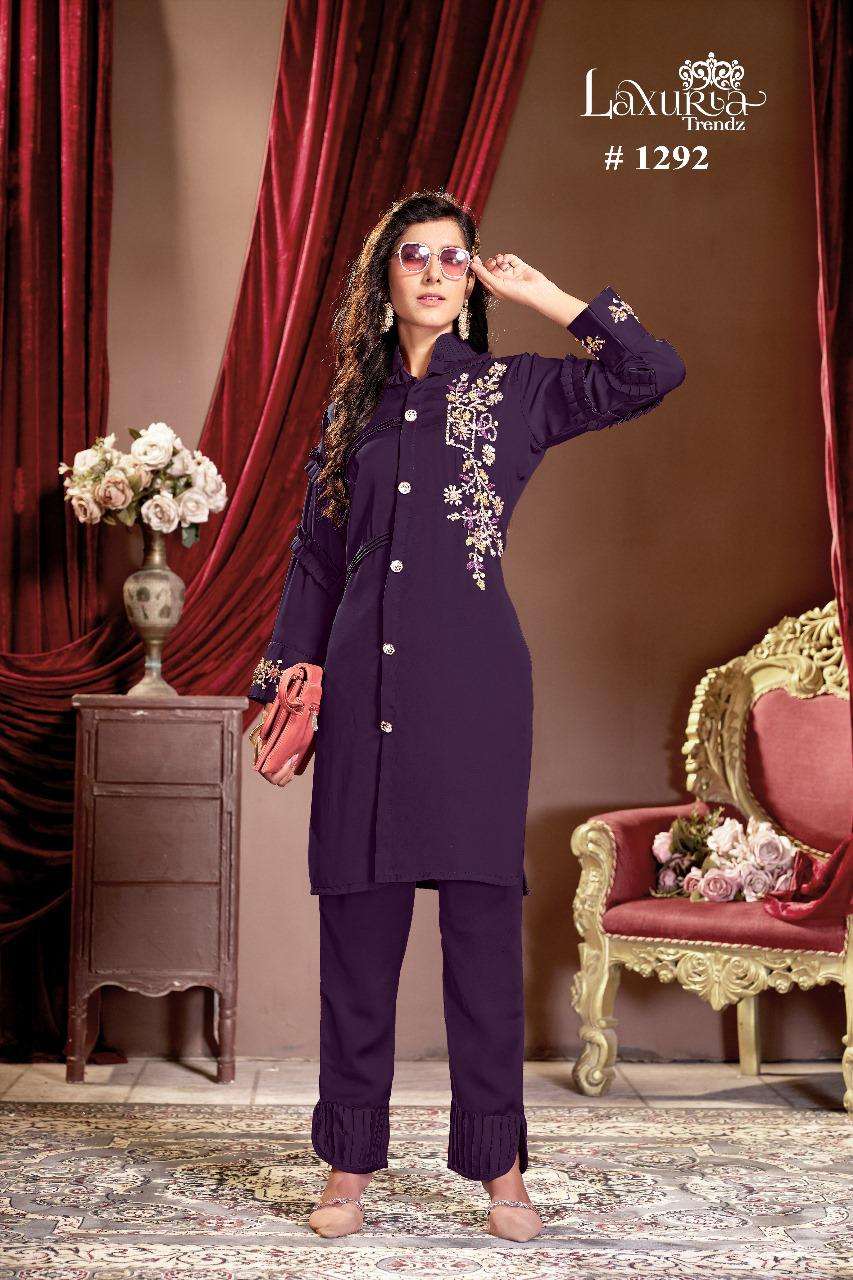laxuria 1292 designer fancy cord set goregous handwork fullstitch pakistani kurti with pant