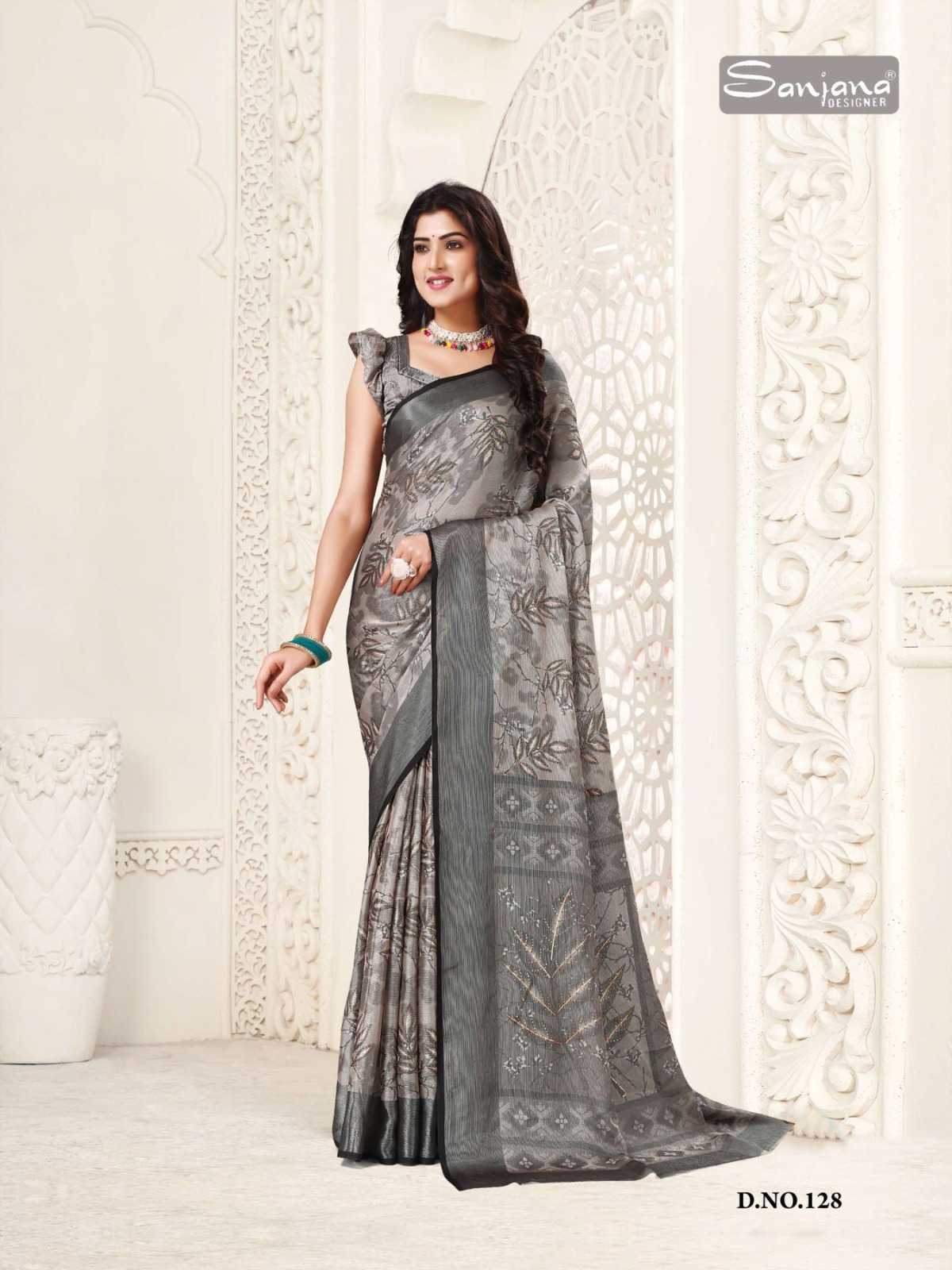 universal vol 5 by sanjana designer adorable fancy brasso foil sarees catalog