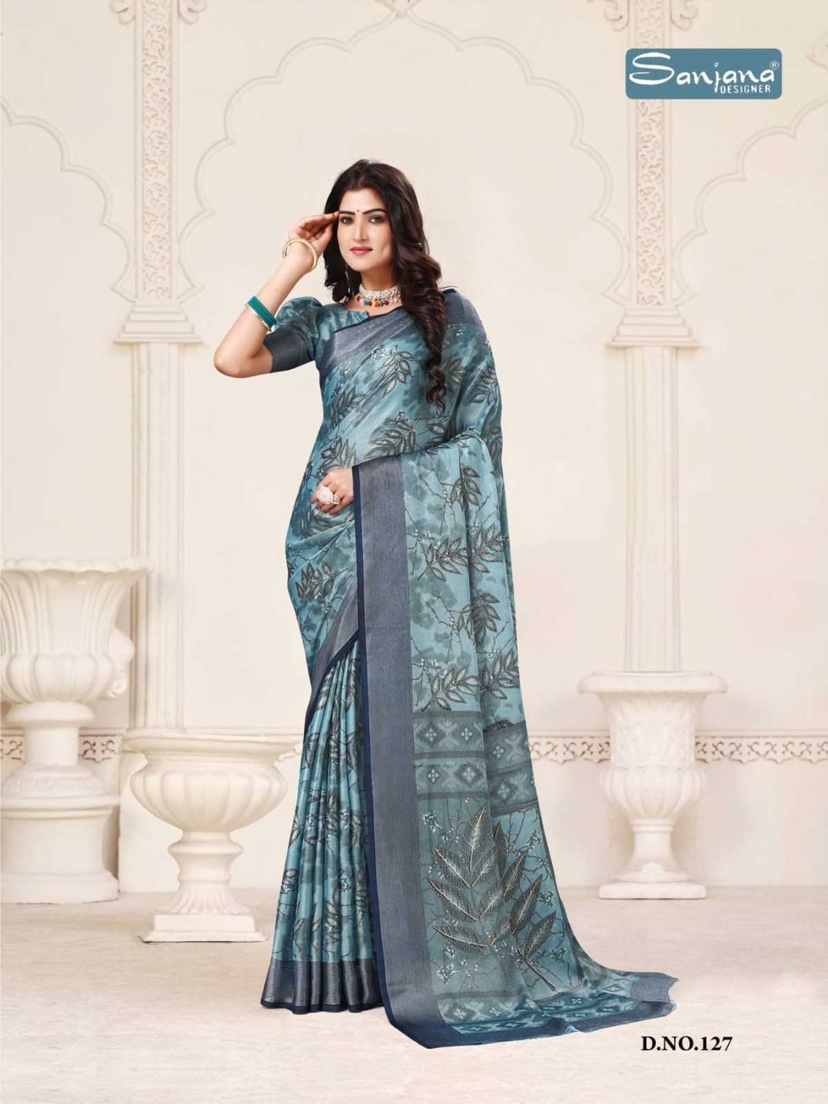 universal vol 5 by sanjana designer adorable fancy brasso foil sarees catalog