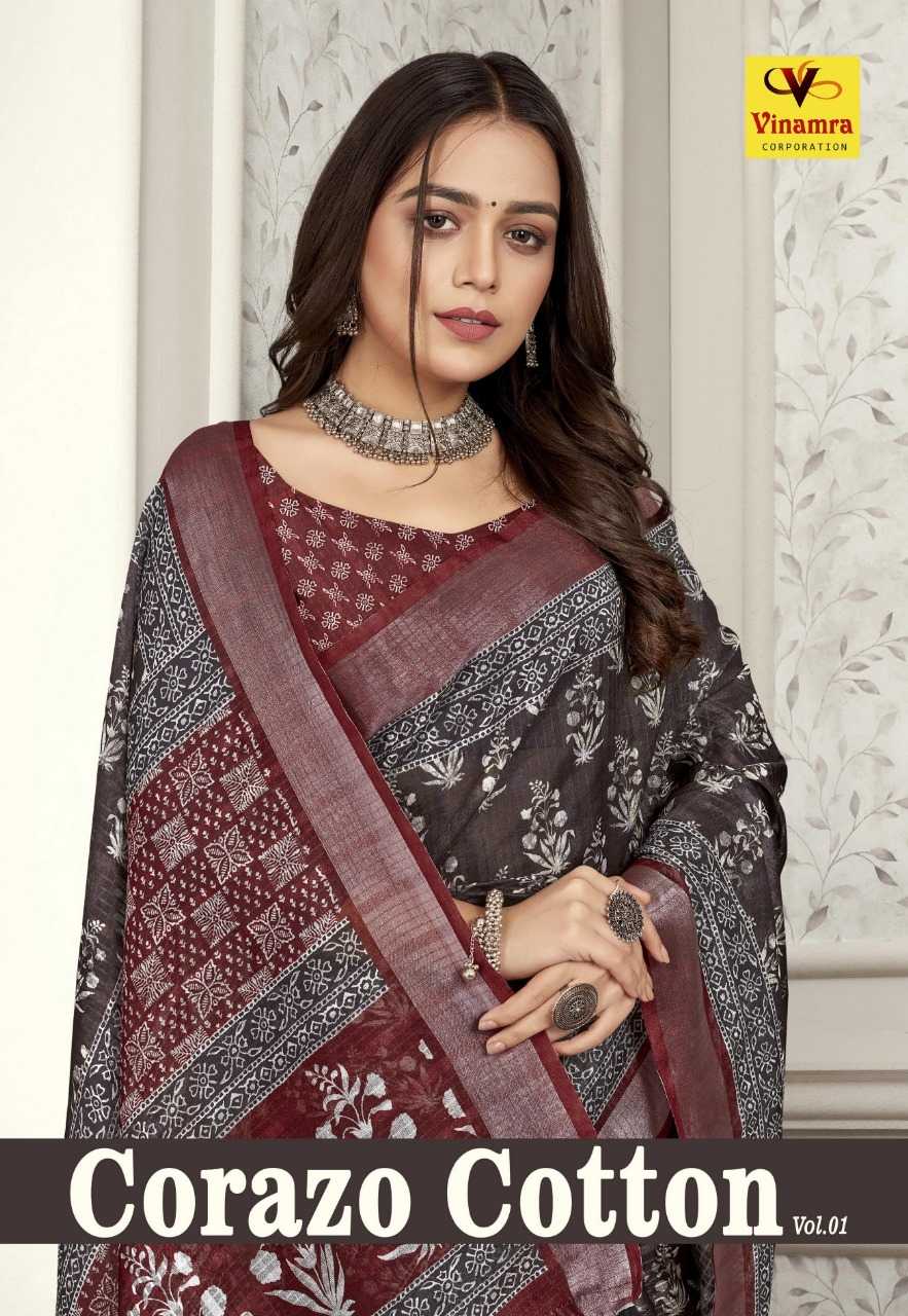 vinamra corazo cotton fancy printed sarees supplier