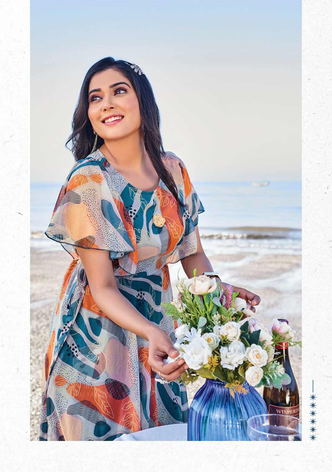 anju fab coral charm vol 4 readymade party wear digital print long dress