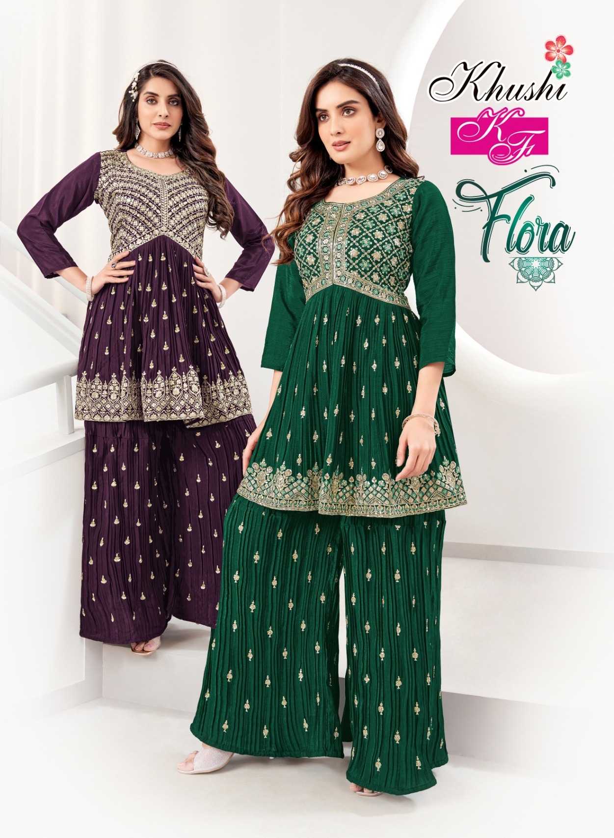 khushi fashion flora festive wear stitched designer kurti with sharara set catalog