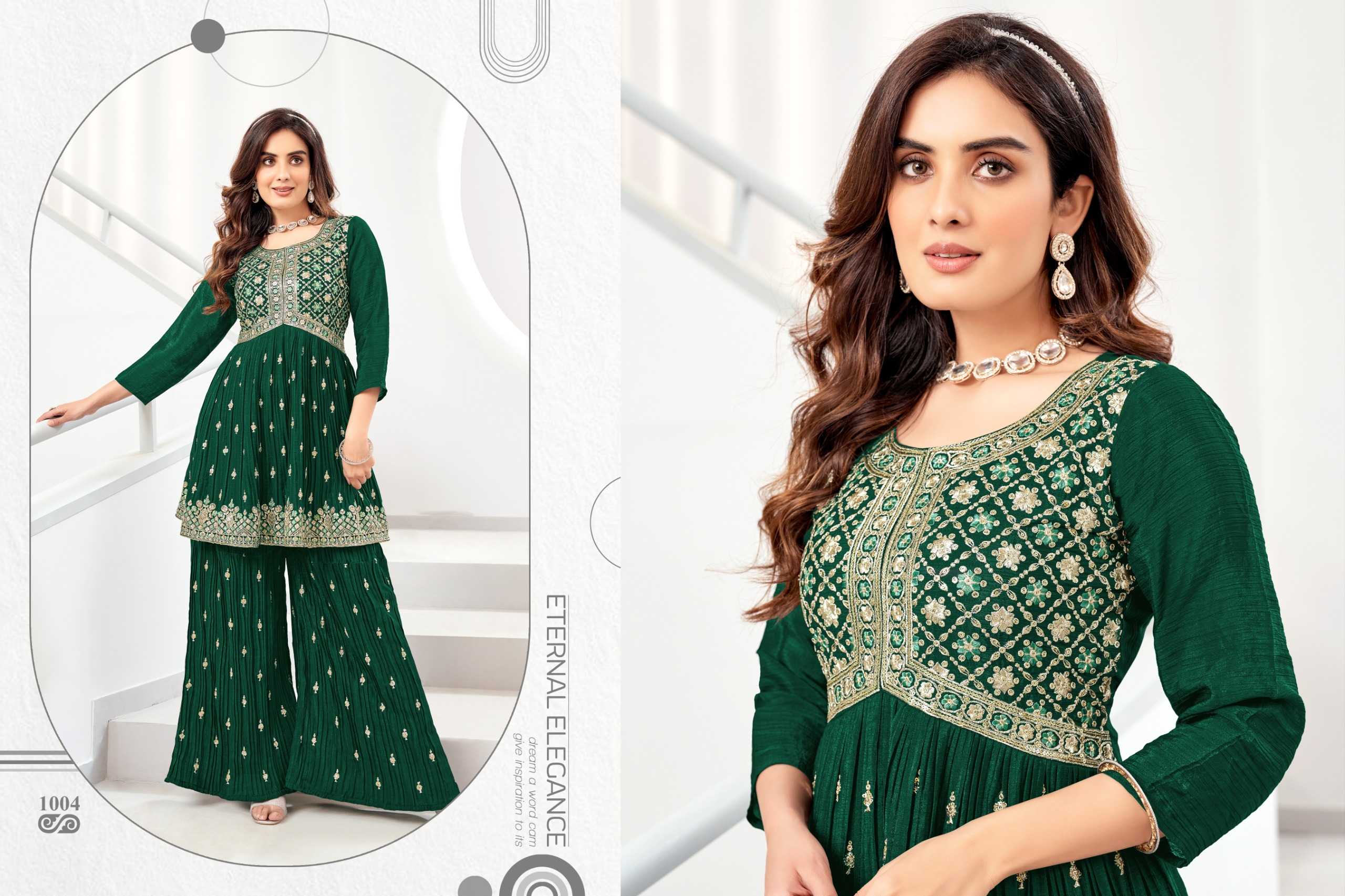 khushi fashion flora festive wear stitched designer kurti with sharara set catalog