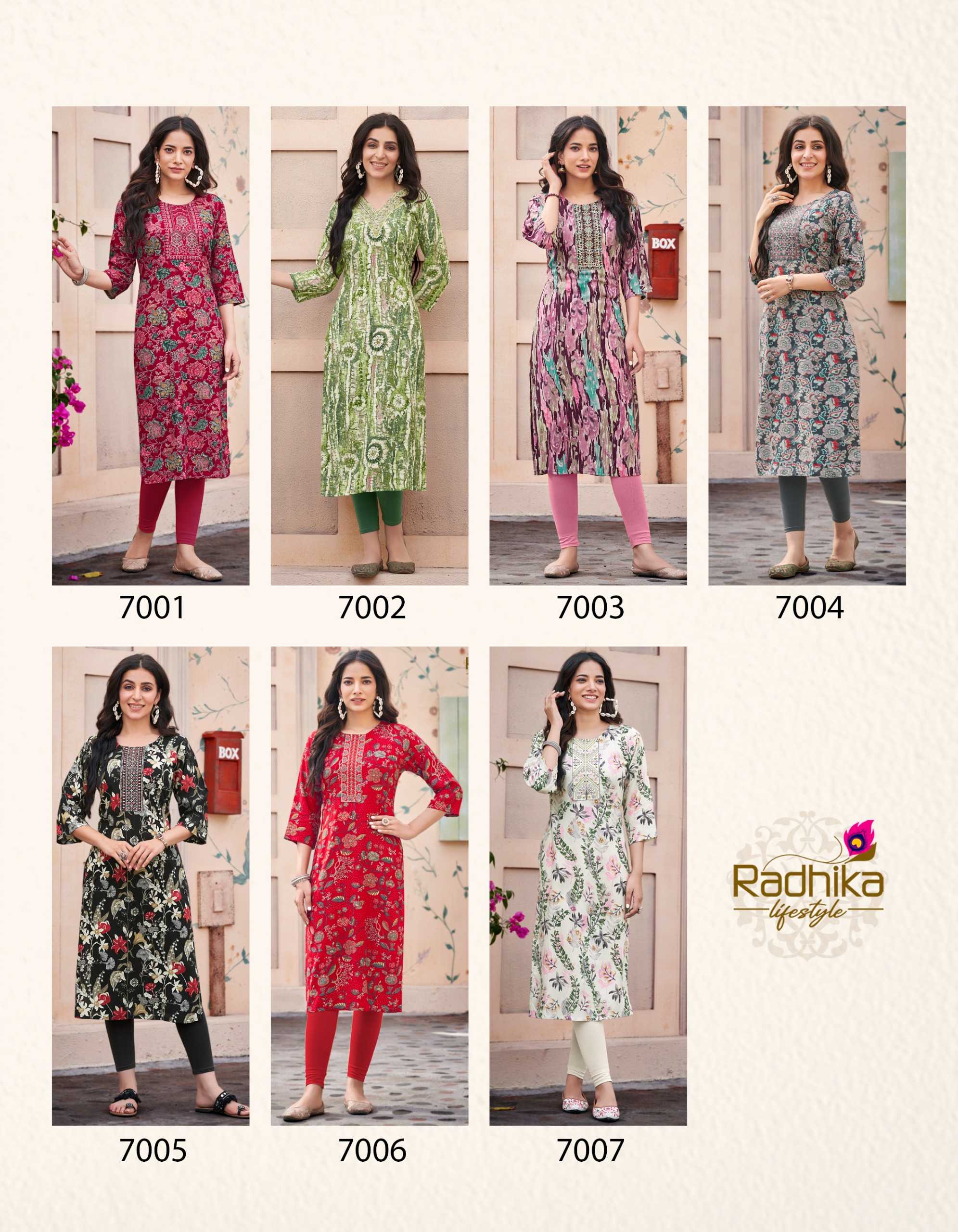 radhika lifestyle pahel vol 7 readymade work straight kurti in plus size